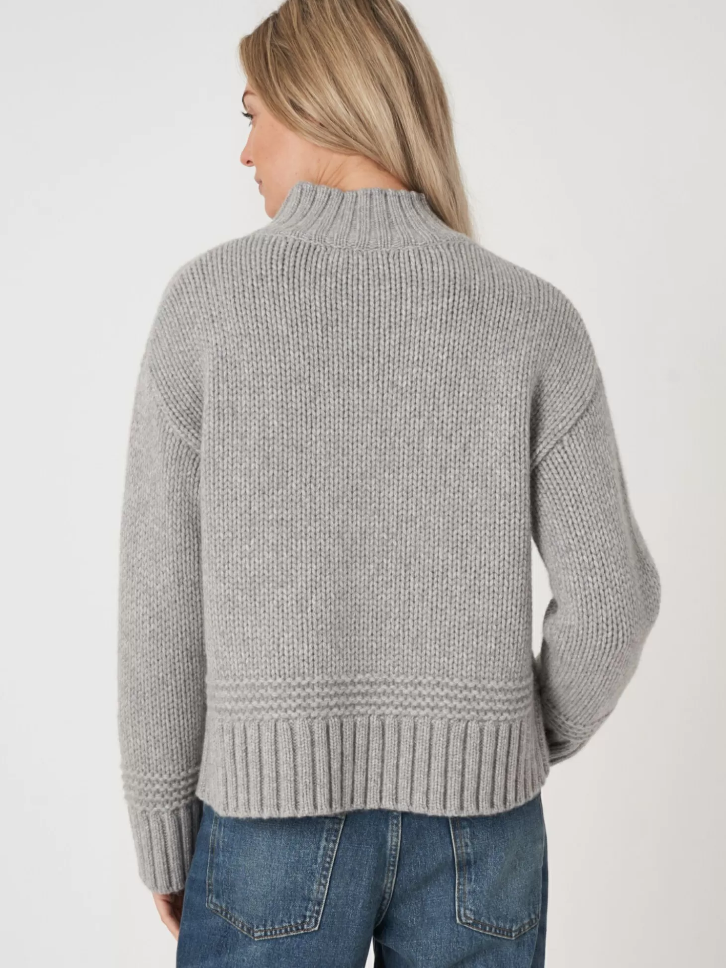 REPEAT cashmere Pull A Col Montant Et Ourlet Et Details Coteles Light Grey Cheap