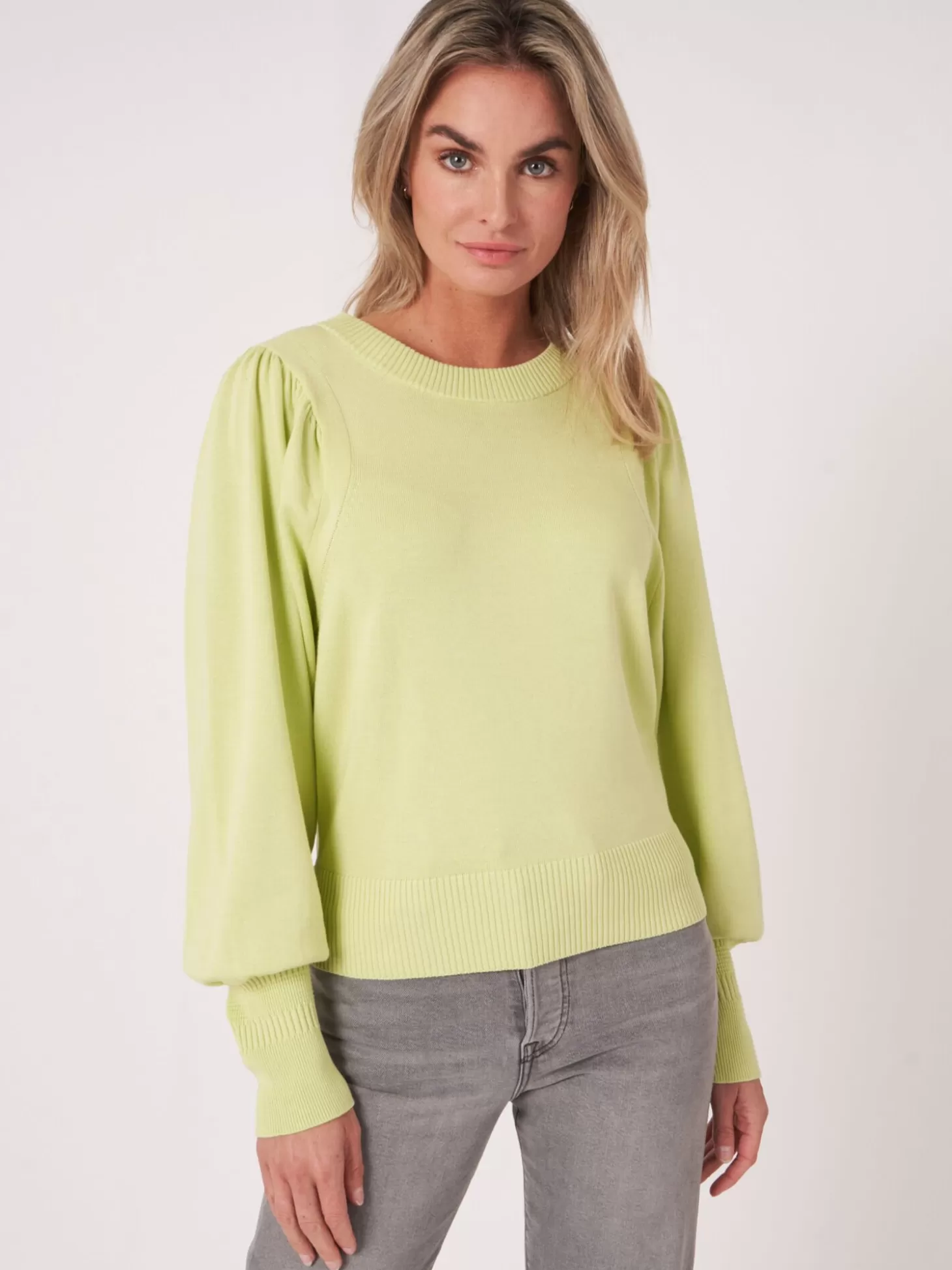 REPEAT cashmere Pull A Manches Bouffantes En Coton Melange Soda Discount