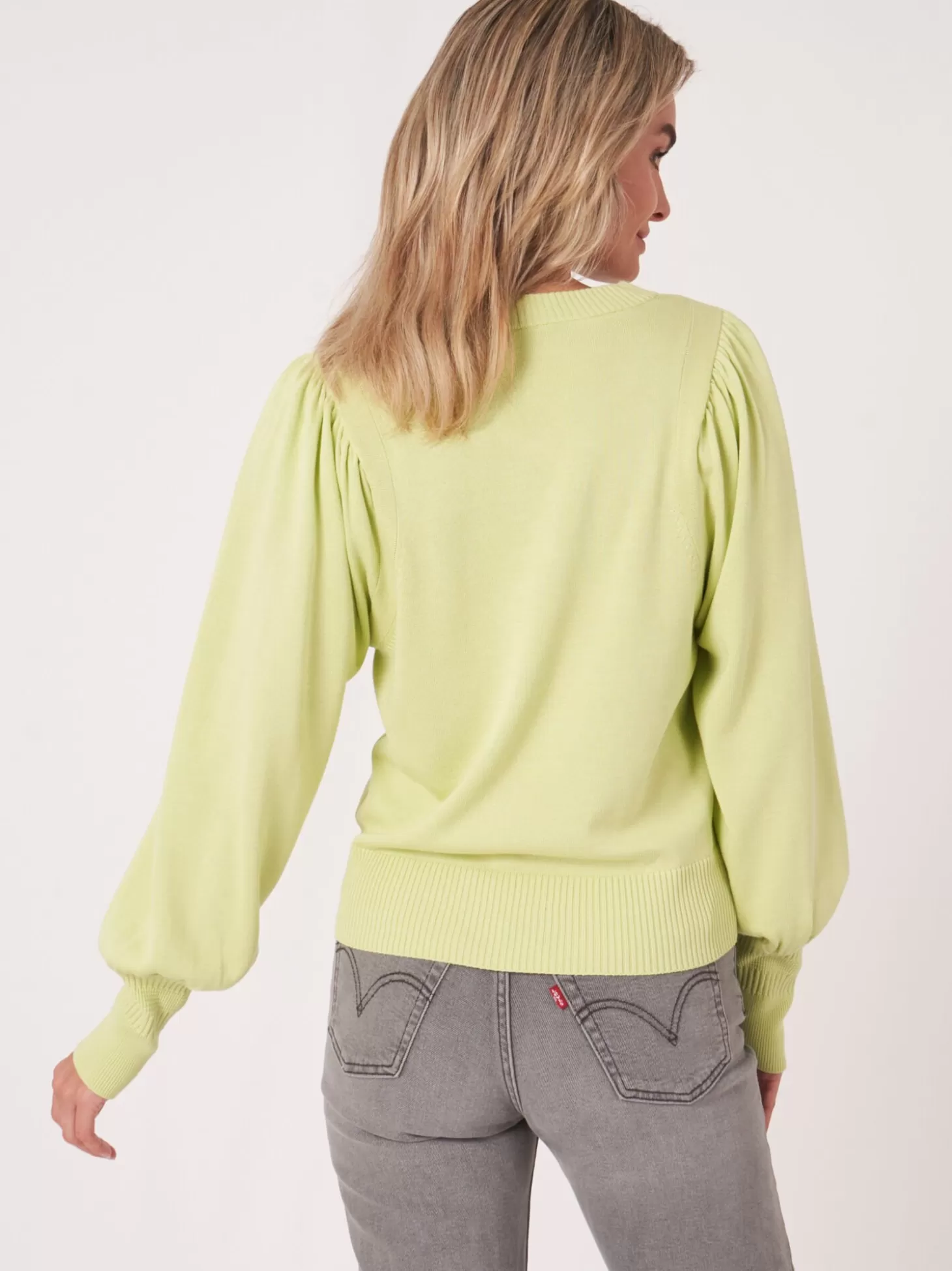 REPEAT cashmere Pull A Manches Bouffantes En Coton Melange Soda Discount