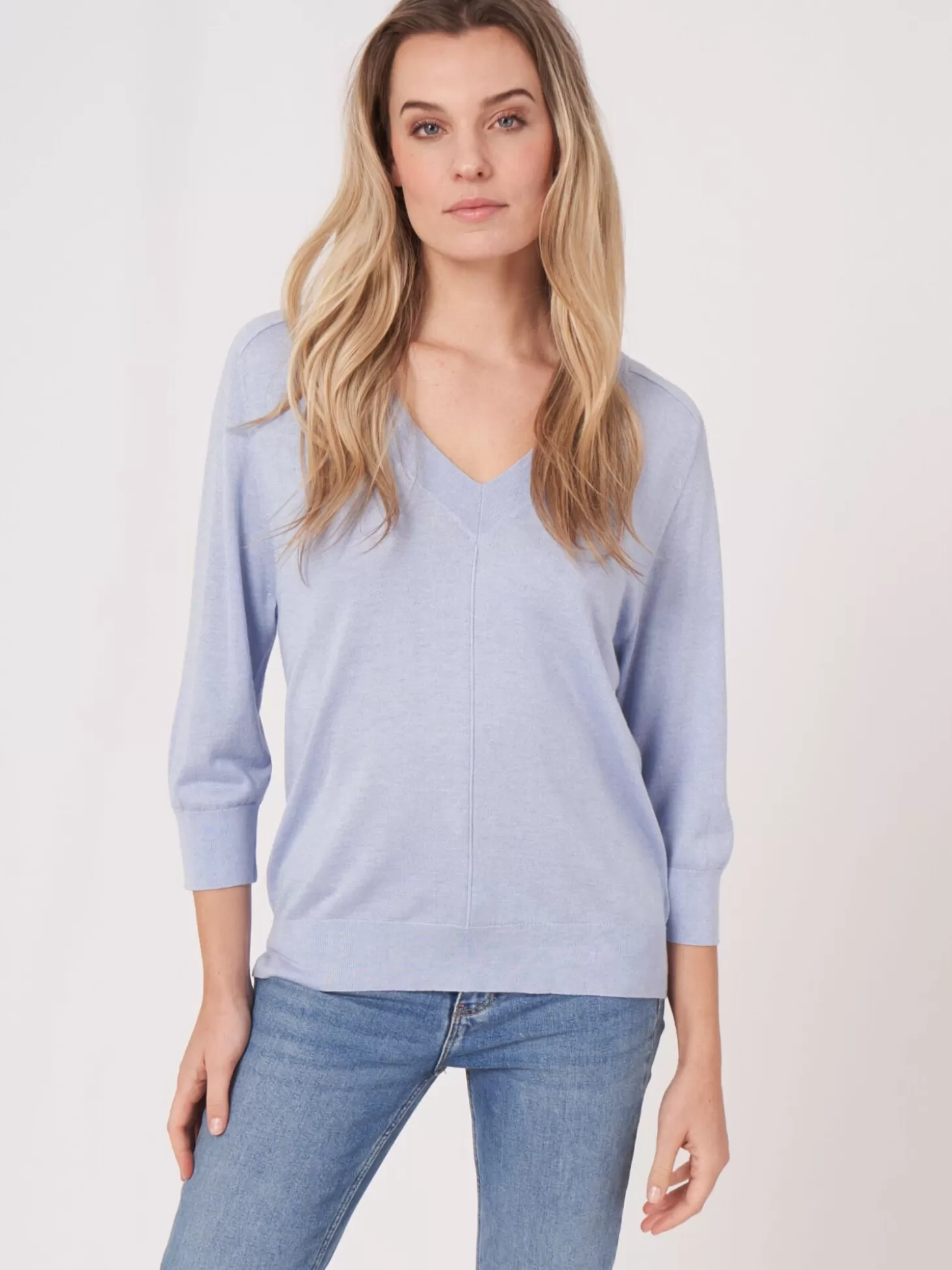 REPEAT cashmere Pull A Manches Coudees En Cachemire Et Soie Melanges Sky Best