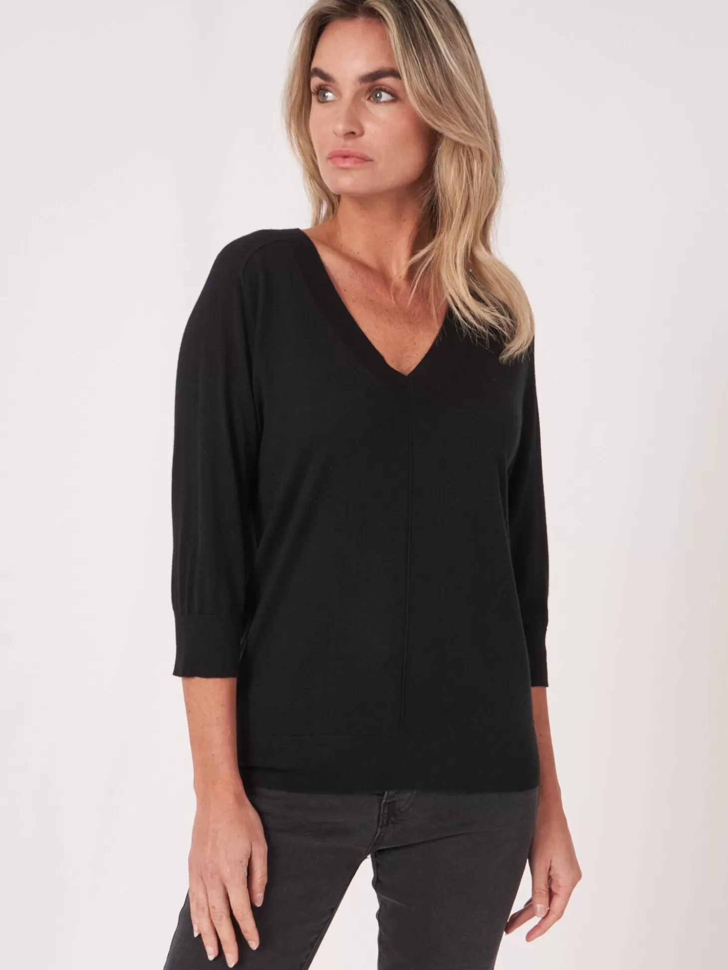 REPEAT cashmere Pull A Manches Coudees En Cachemire Et Soie Melanges Black Hot