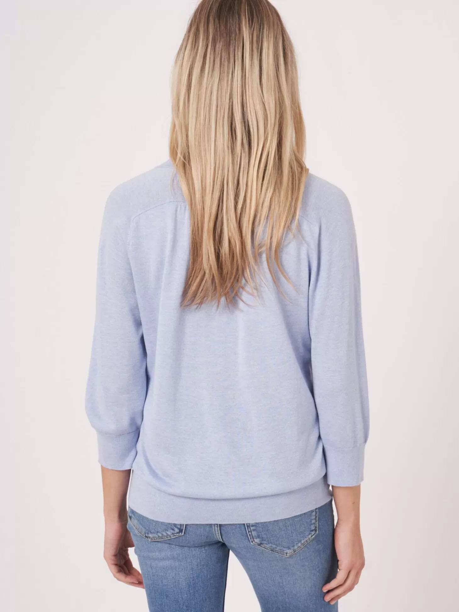 REPEAT cashmere Pull A Manches Coudees En Cachemire Et Soie Melanges Sky Best