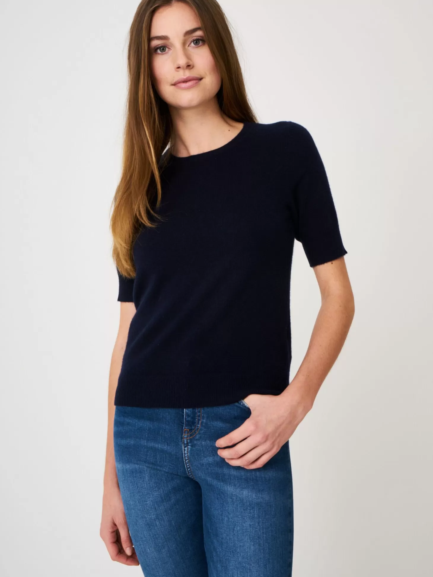 REPEAT cashmere Pull A Manches Courtes En Cachemire Biologique Navy Clearance