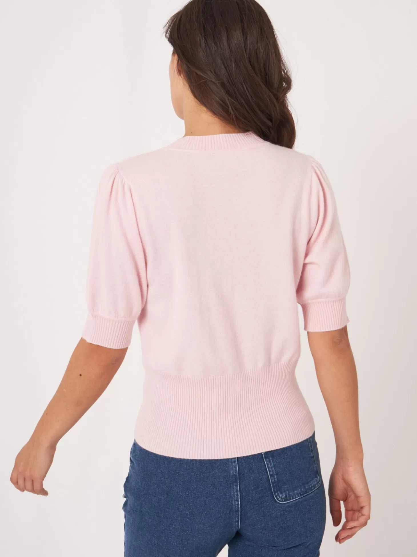 REPEAT cashmere Pull A Manches Courtes En Cachemire Et Soie Melanges Rose Cheap