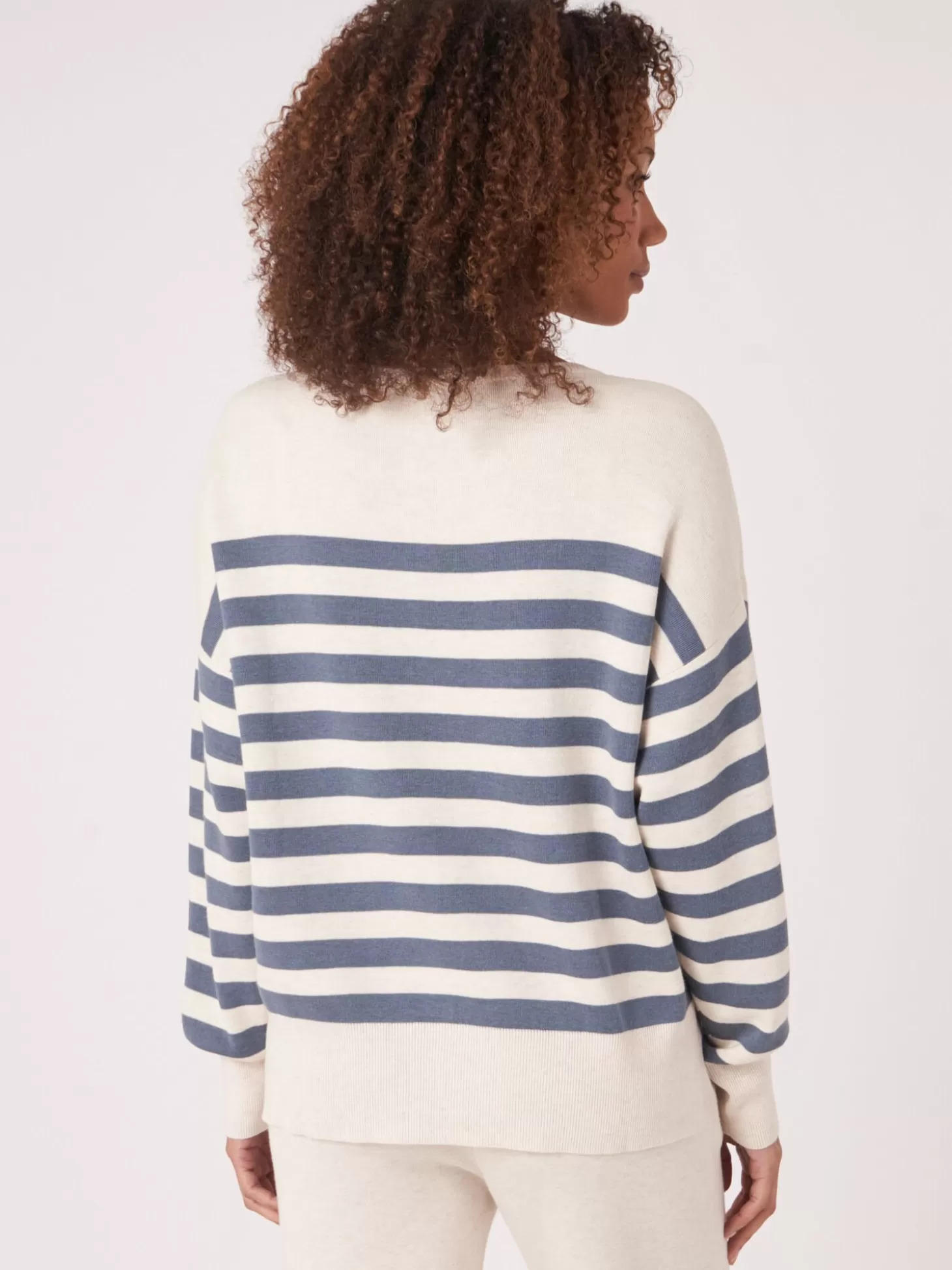 REPEAT cashmere Pull A Rayures En Coton Melange En Double Maille Fine Denim New