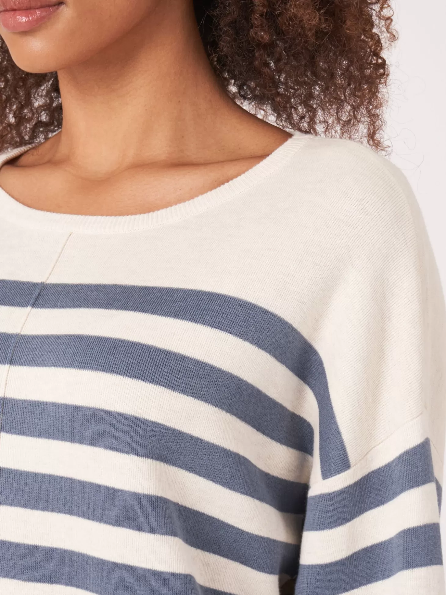 REPEAT cashmere Pull A Rayures En Coton Melange En Double Maille Fine Denim New