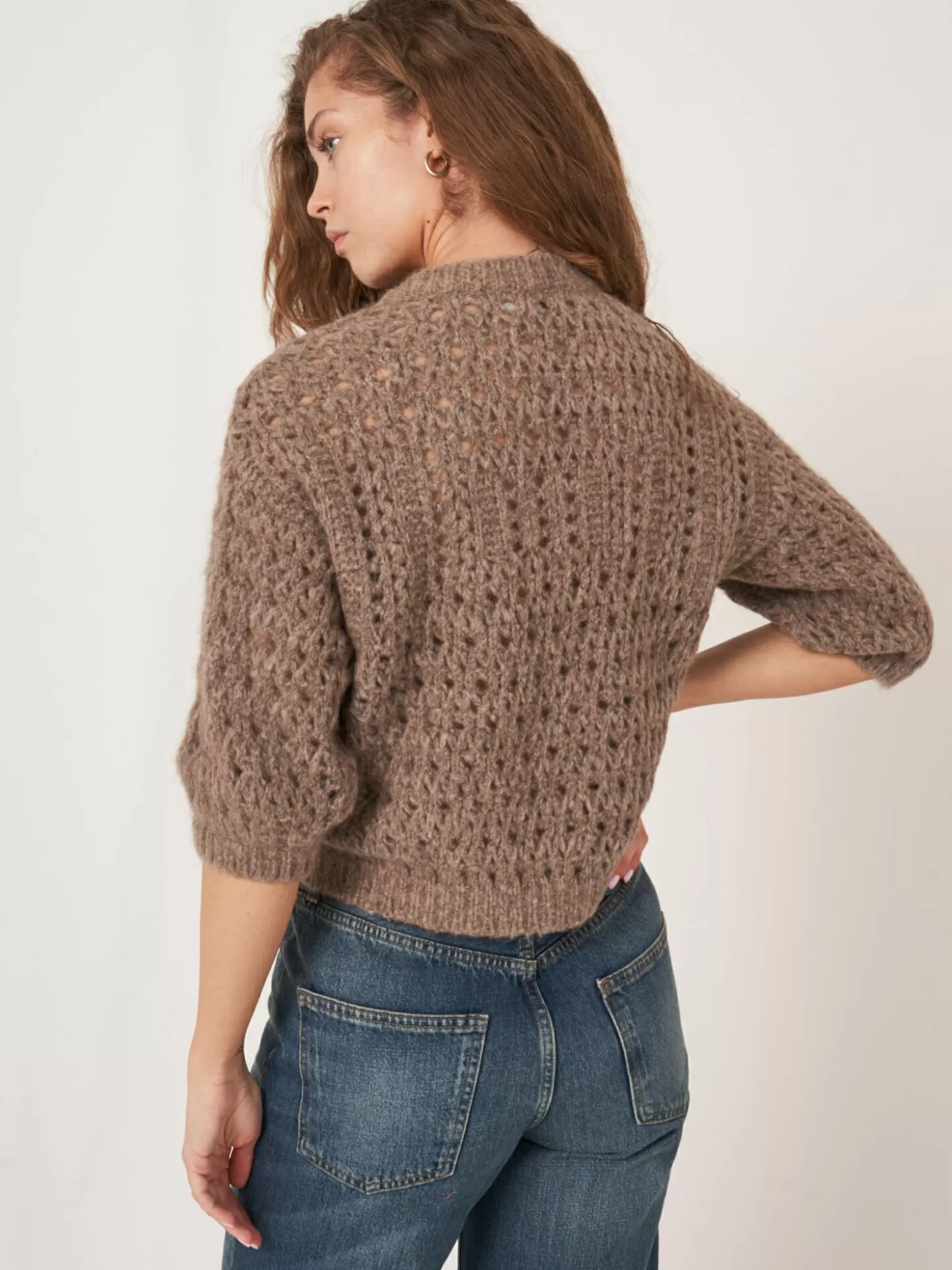 REPEAT cashmere Pull Ajoure Taupe Discount