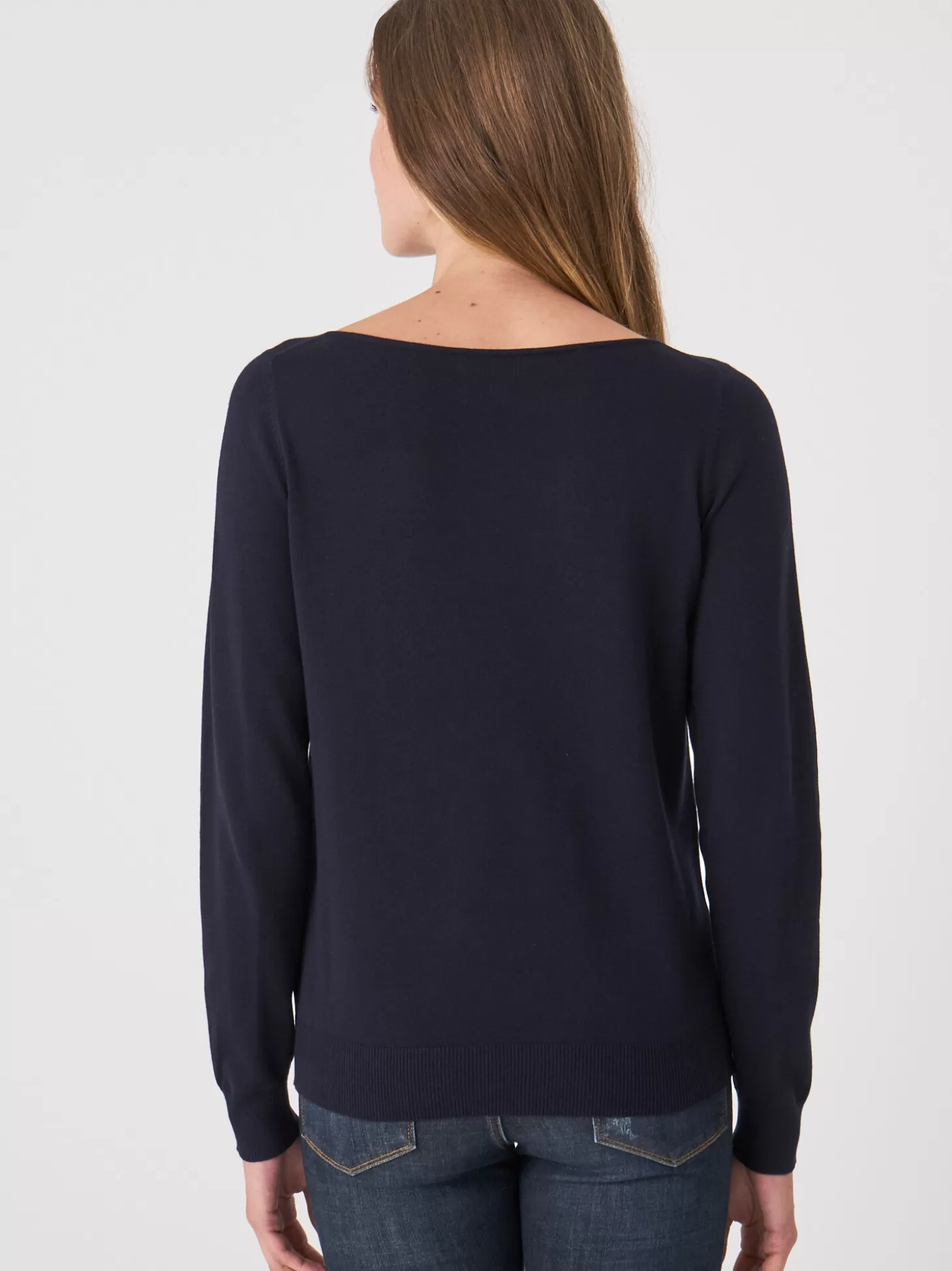 REPEAT cashmere Pull Basique A Col Bateau En Coton Melange Navy Cheap