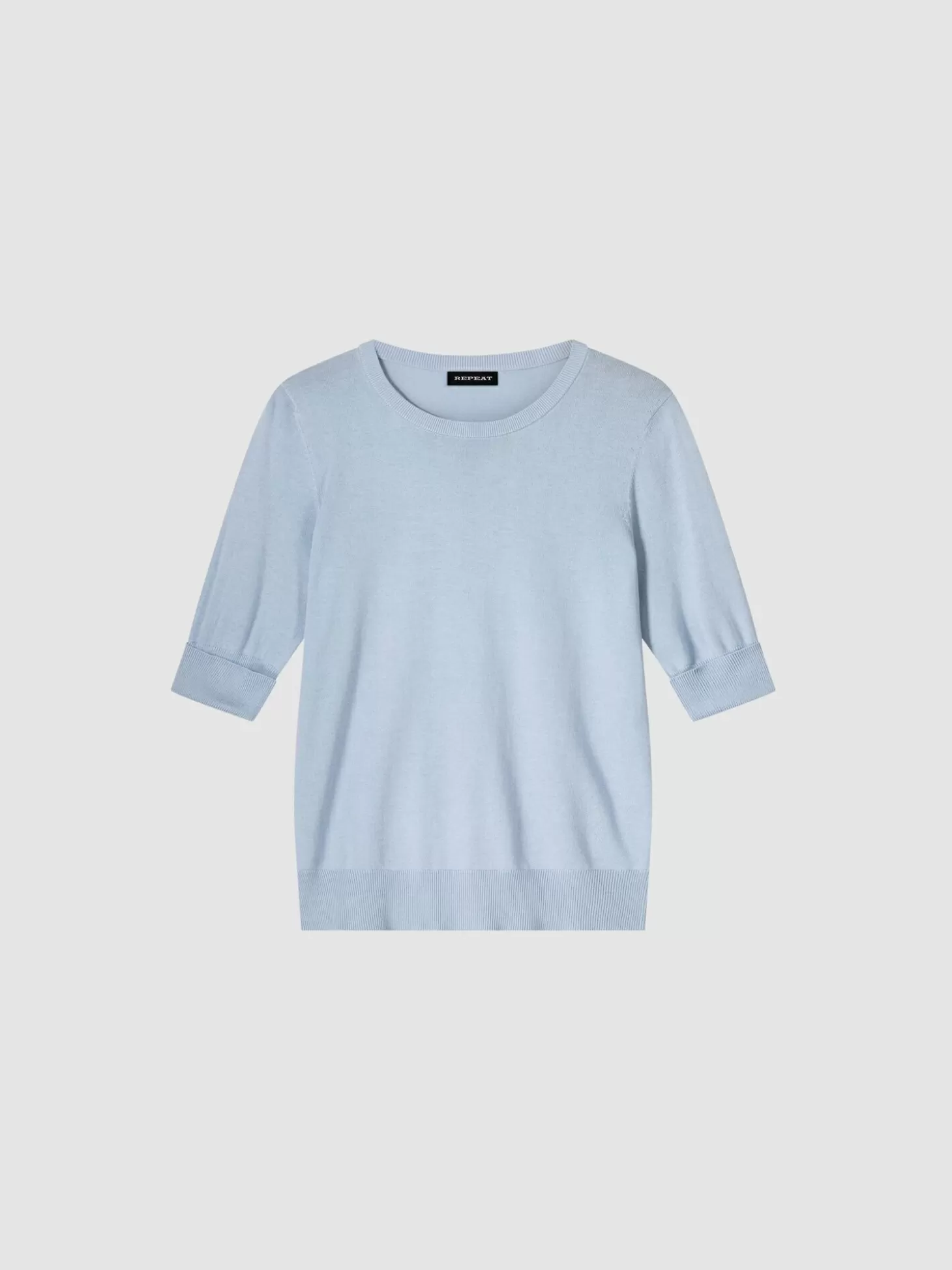 REPEAT cashmere Pull Basique A Manches Courtes En Maille Fine En Coton Melange Lt Blue Online