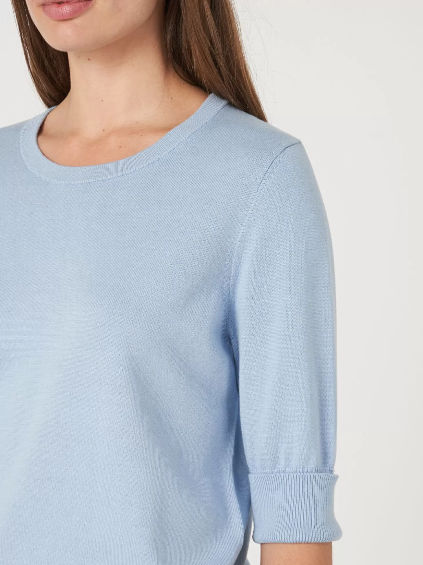 REPEAT cashmere Pull Basique A Manches Courtes En Maille Fine En Coton Melange Lt Blue Online