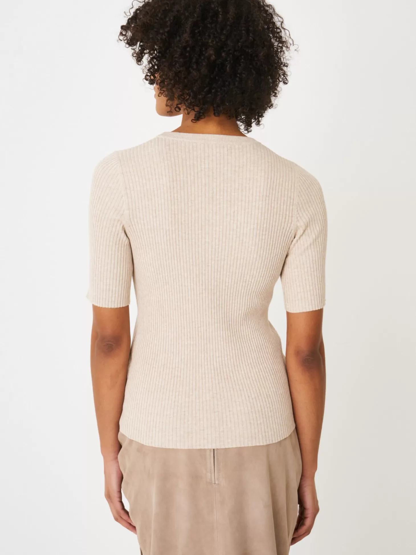 REPEAT cashmere Pull Basique Cotele A Manches Courtes Et Coupe Etroite Beige Flash Sale