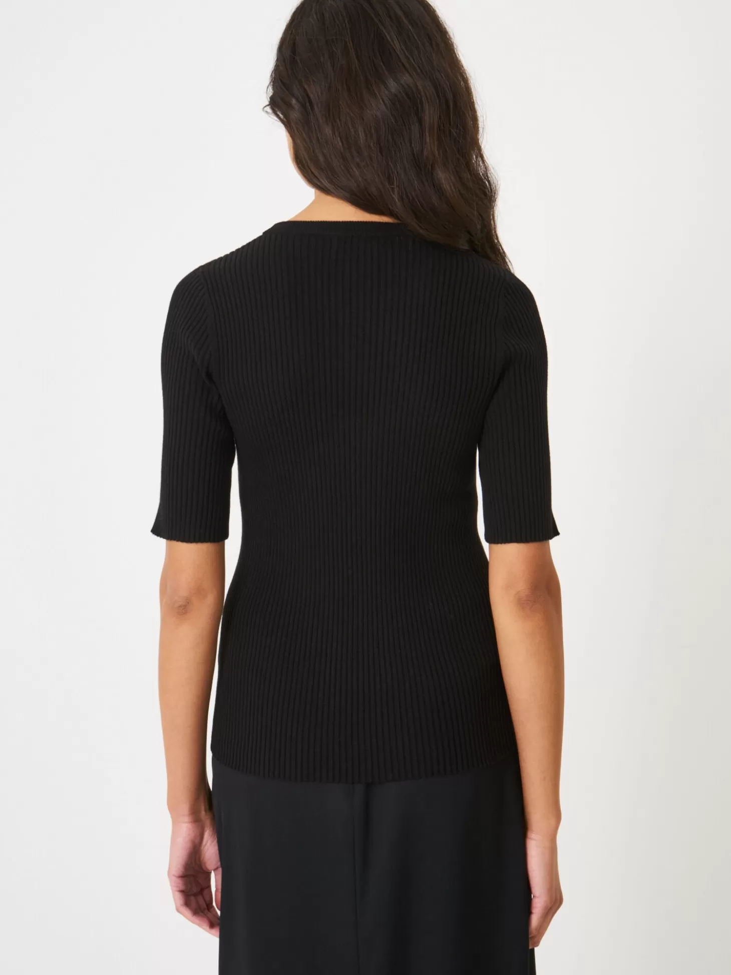 REPEAT cashmere Pull Basique Cotele A Manches Courtes Et Coupe Etroite Black Discount