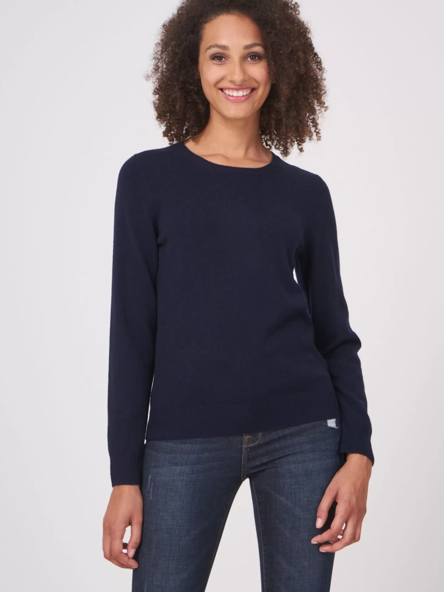 REPEAT cashmere Pull Basique En Cachemire Biologique Avec Encolure Ronde Navy Sale