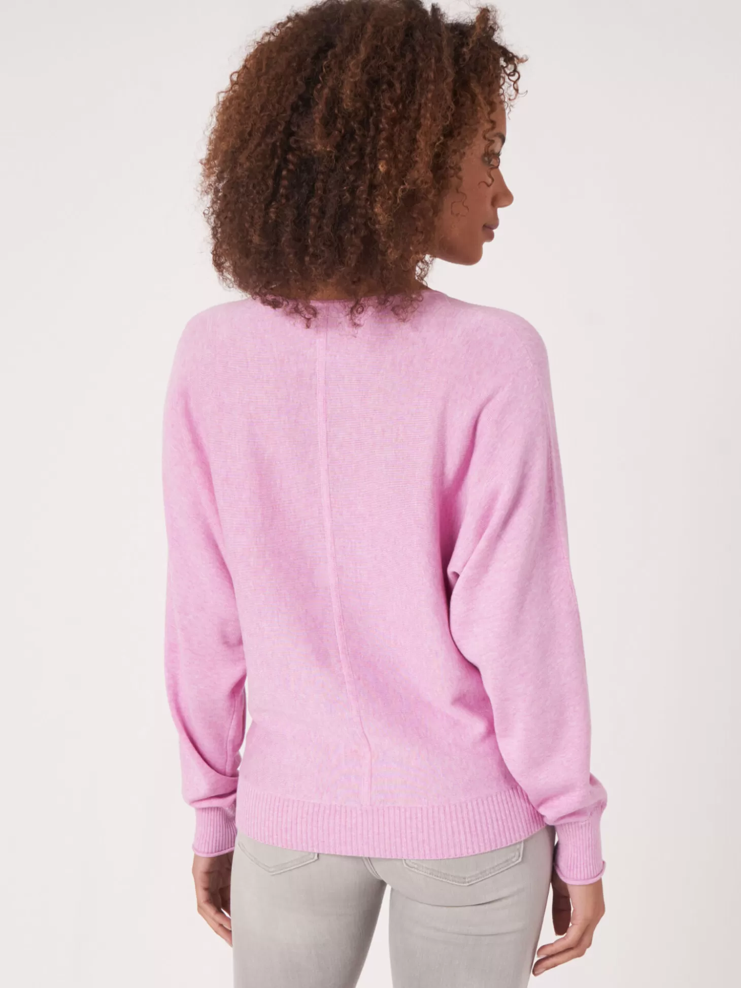 REPEAT cashmere Pull Batwing A Col En V En Coton Melange Orchid Clearance