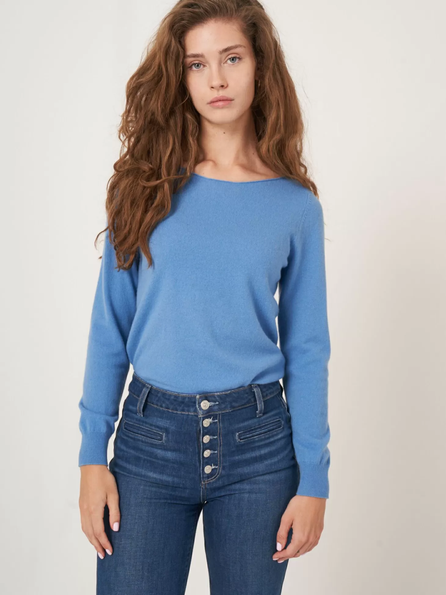 REPEAT cashmere Pull Col Bateau En Cachemire Biologique Sky Discount