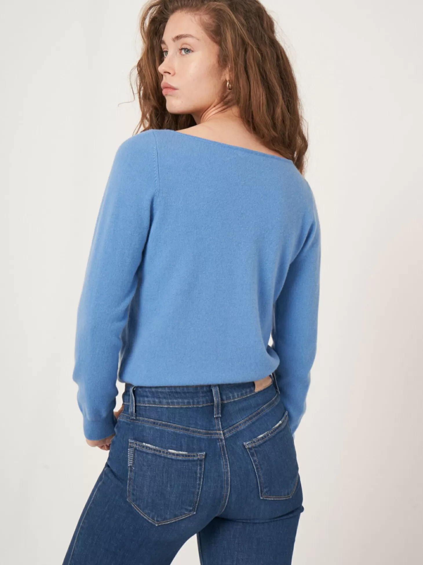 REPEAT cashmere Pull Col Bateau En Cachemire Biologique Sky Discount