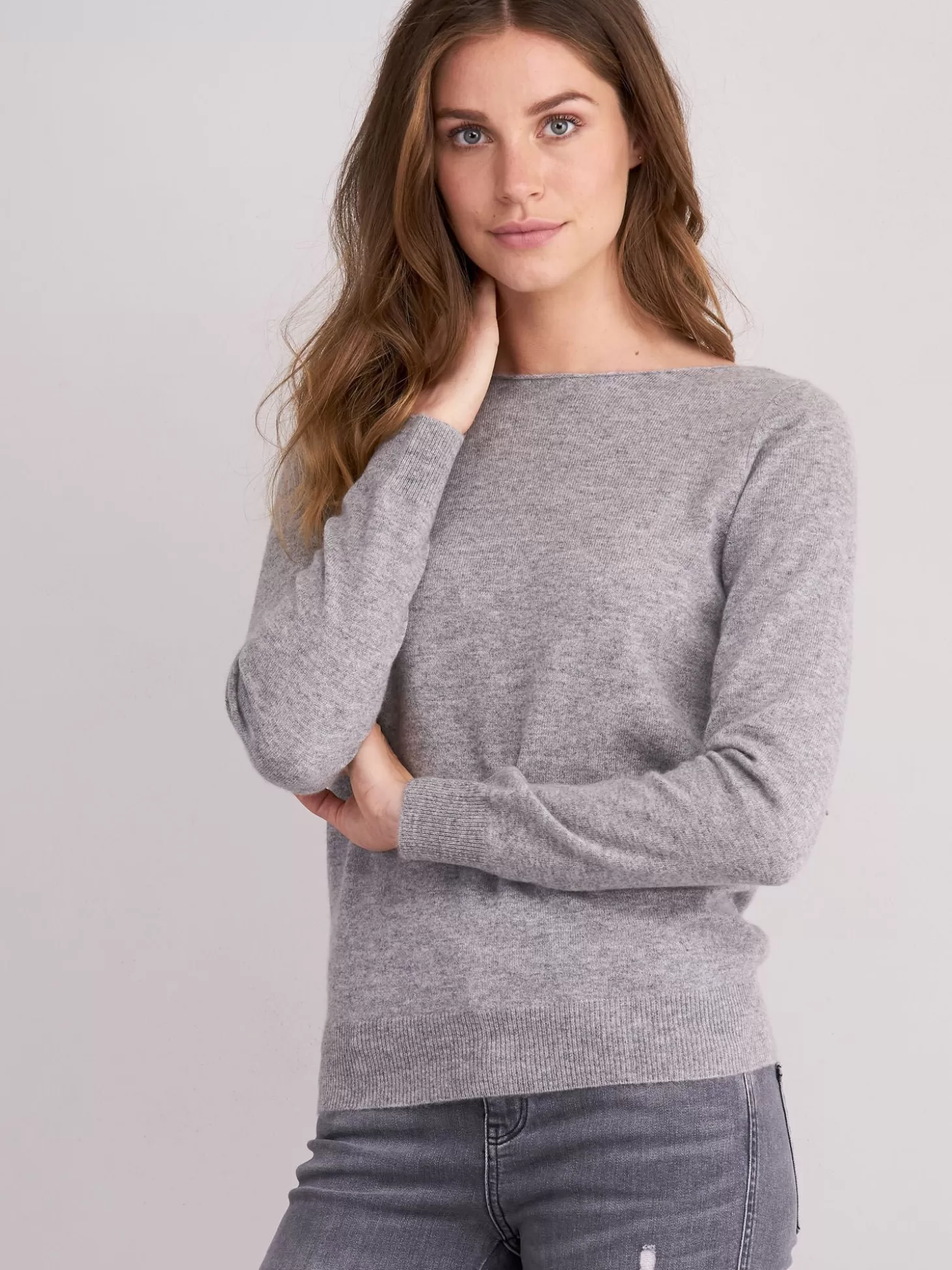 REPEAT cashmere Pull Col Bateau En Cachemire Biologique Light Grey New