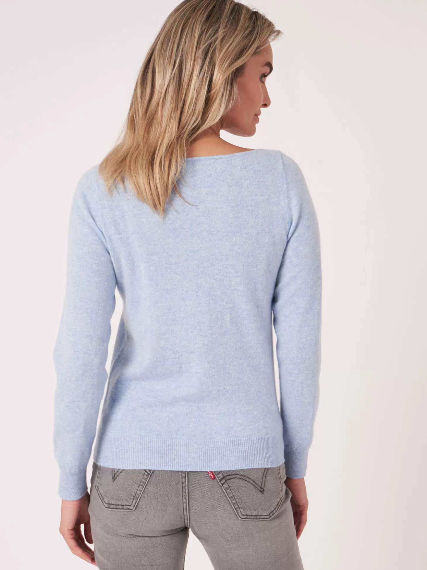 REPEAT cashmere Pull Col Bateau En Cachemire Biologique Sky Outlet