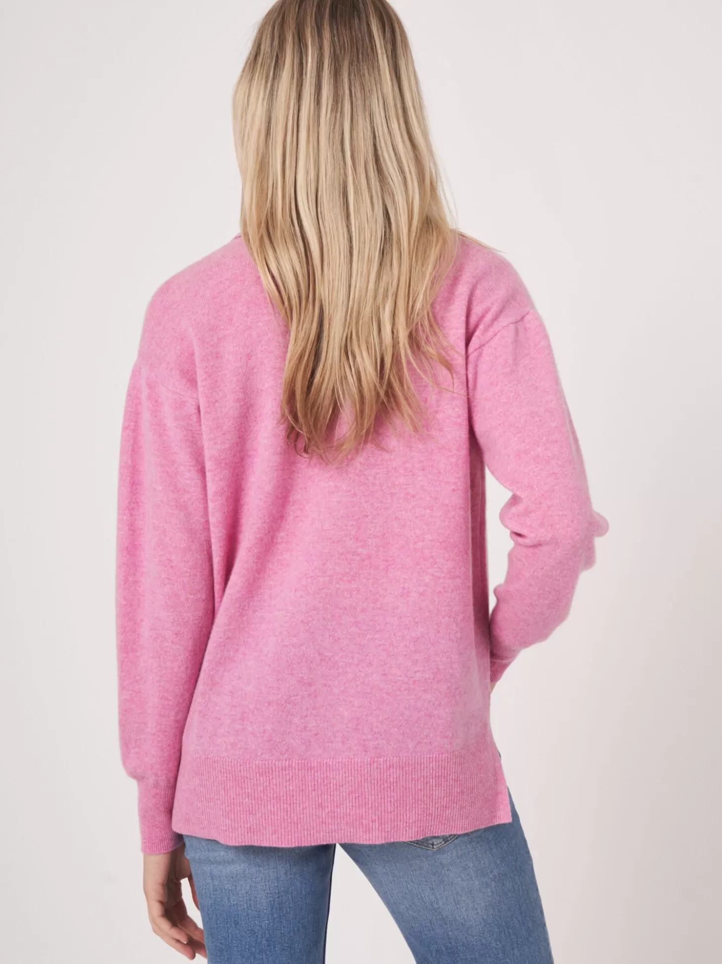 REPEAT cashmere Pull Col Polo Avec Fentes Laterales En Cachemire Biologique Blossom Outlet