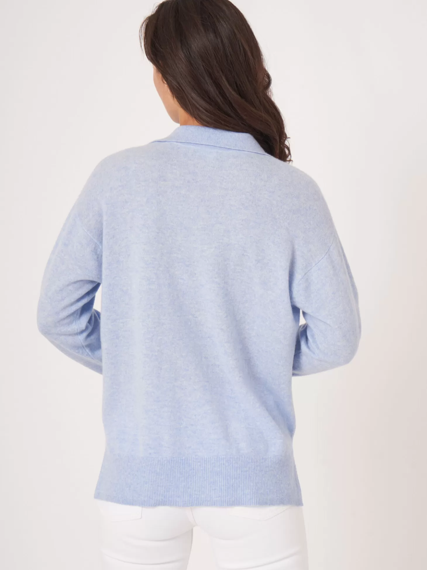 REPEAT cashmere Pull Col Polo Avec Fentes Laterales En Cachemire Biologique Sky Cheap