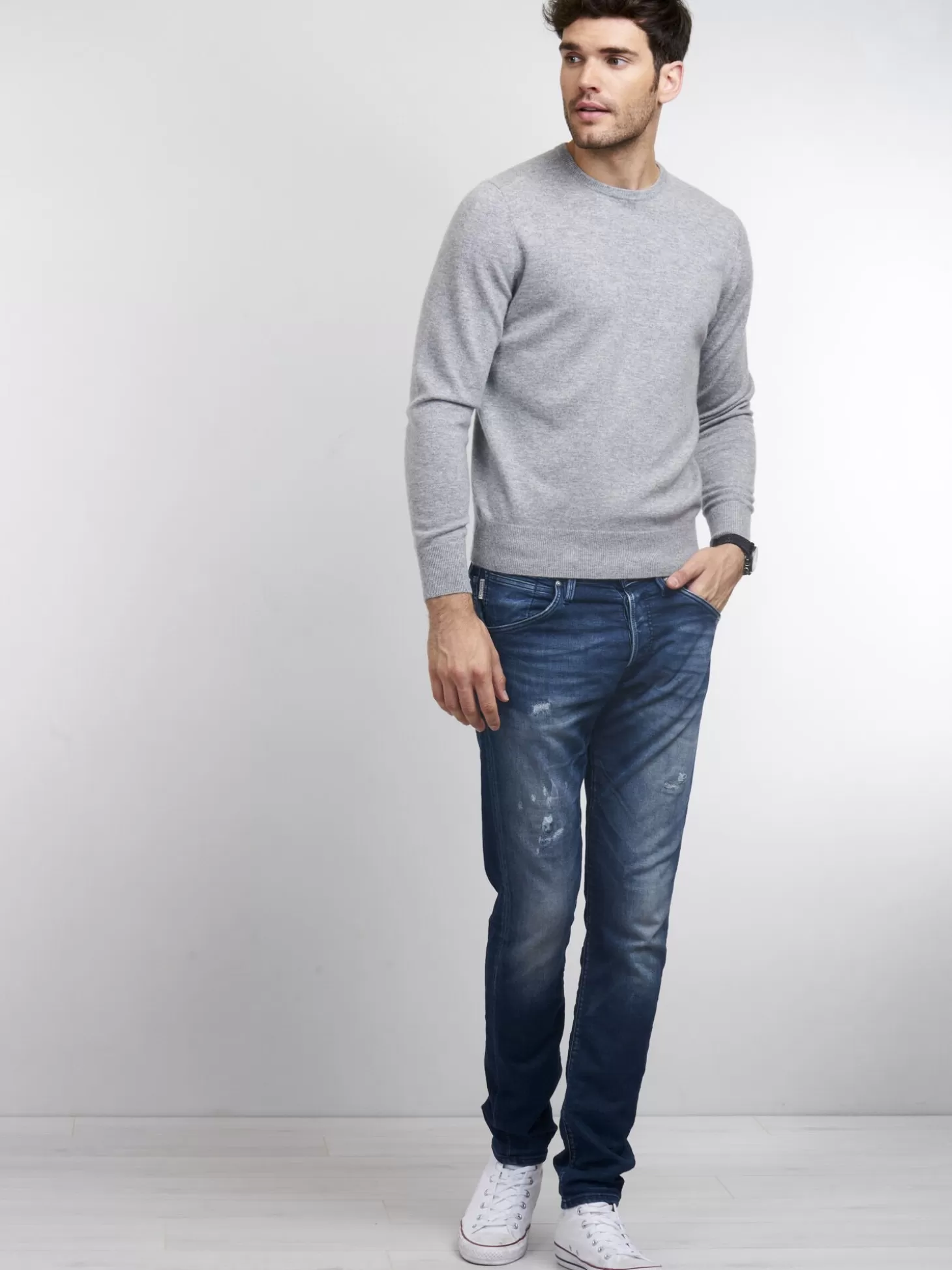 REPEAT cashmere Pull Col Rond Homme En Cachemire Light Grey Best Sale