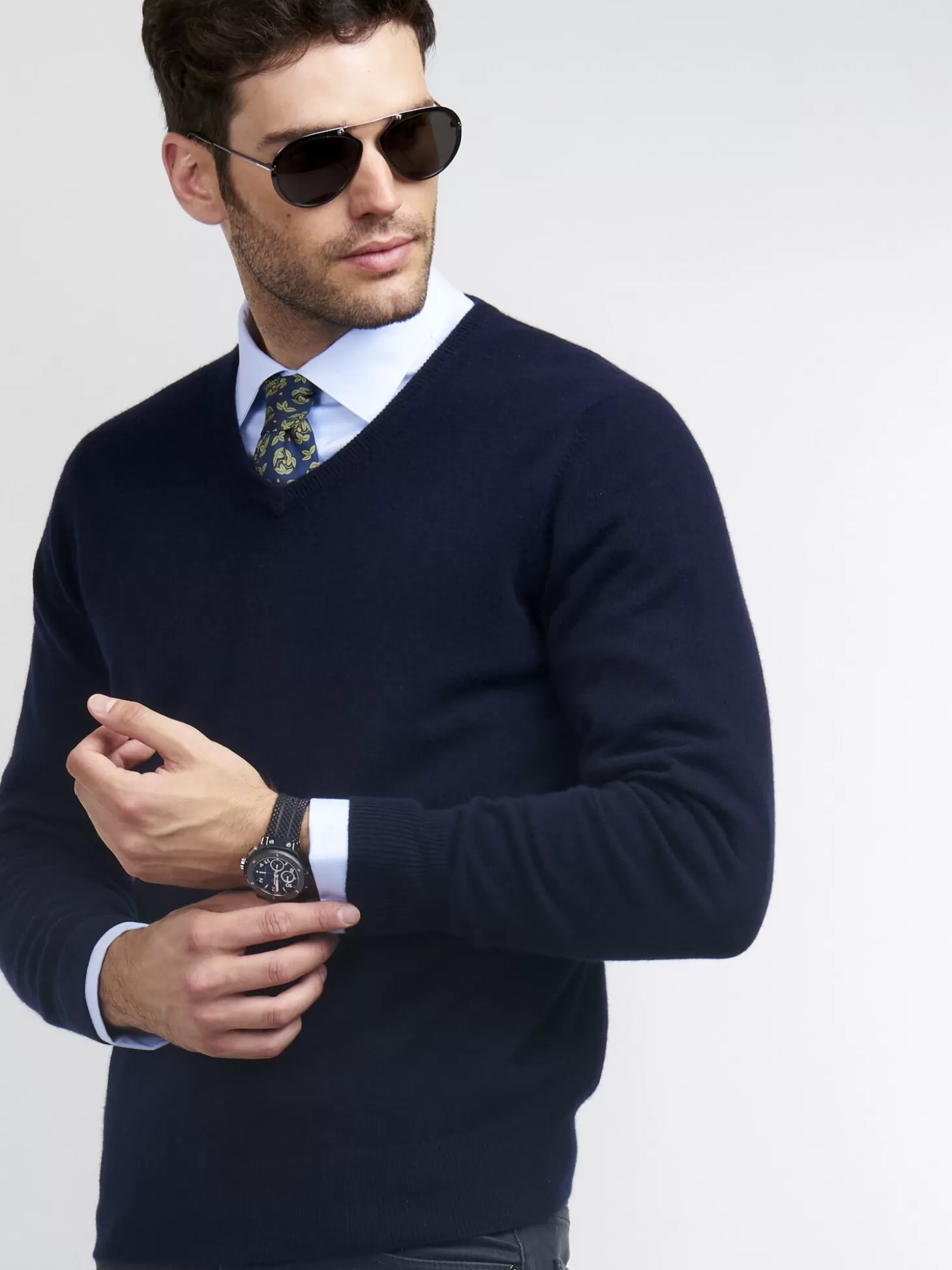 REPEAT cashmere Pull Col V En Cachemire Navy Discount