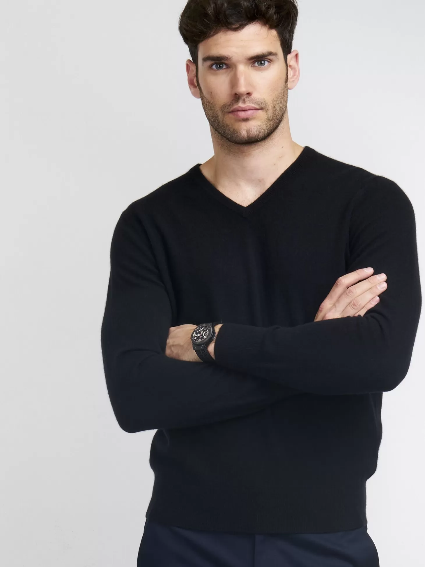 REPEAT cashmere Pull Col V En Cachemire Black Shop