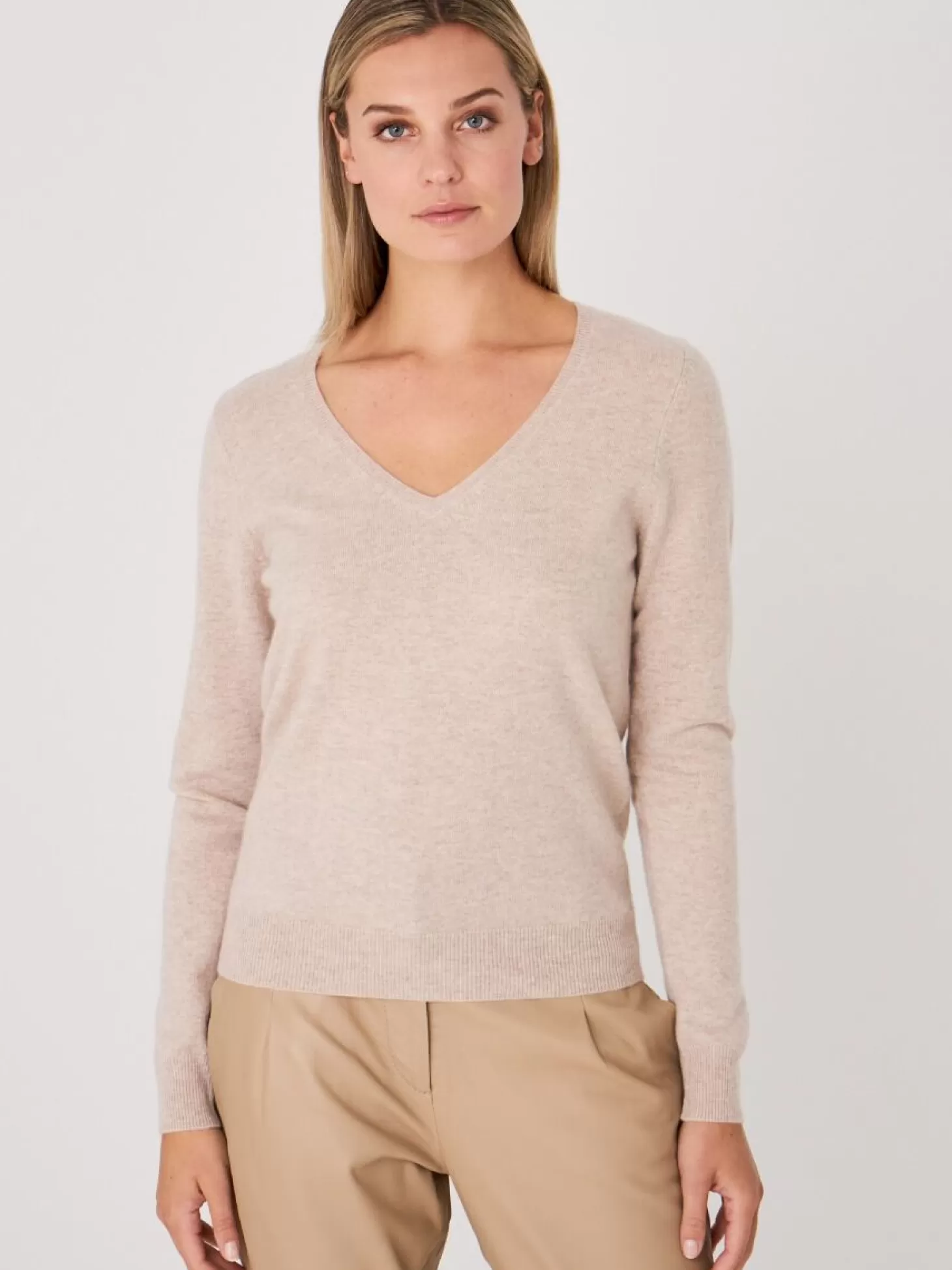 REPEAT cashmere Pull Col V En Cachemire Biologique Beige Outlet