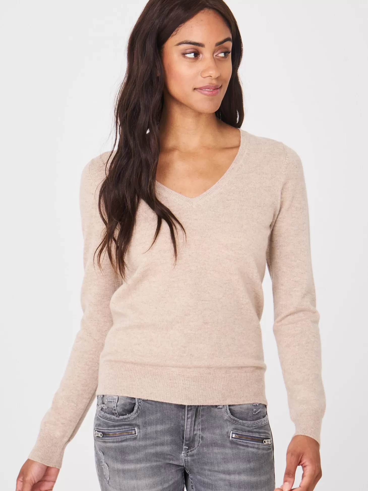 REPEAT cashmere Pull Col V En Cachemire Biologique Sand Outlet