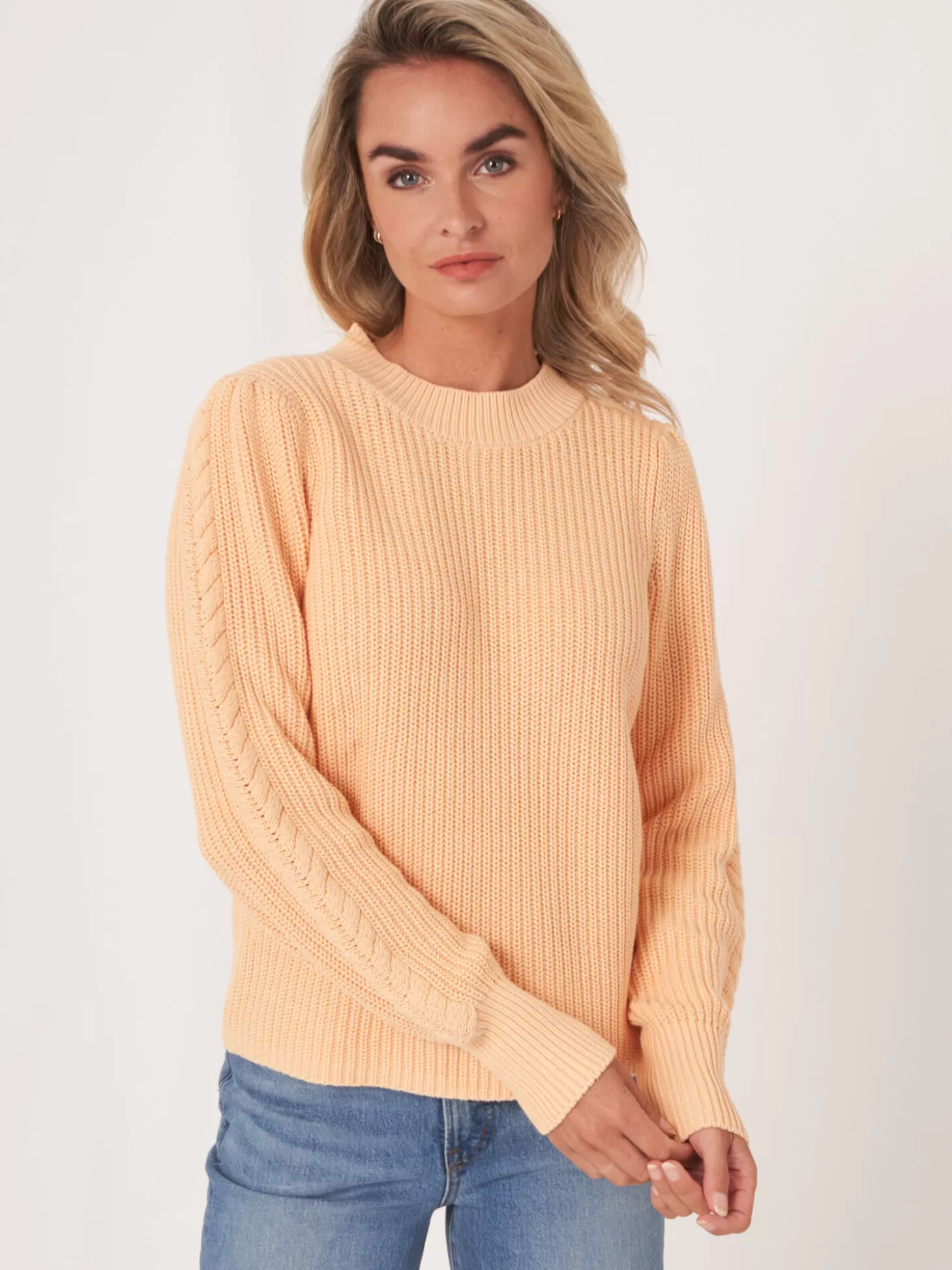 REPEAT cashmere Pull Cotele A Epaules Bouffantes Glow Best