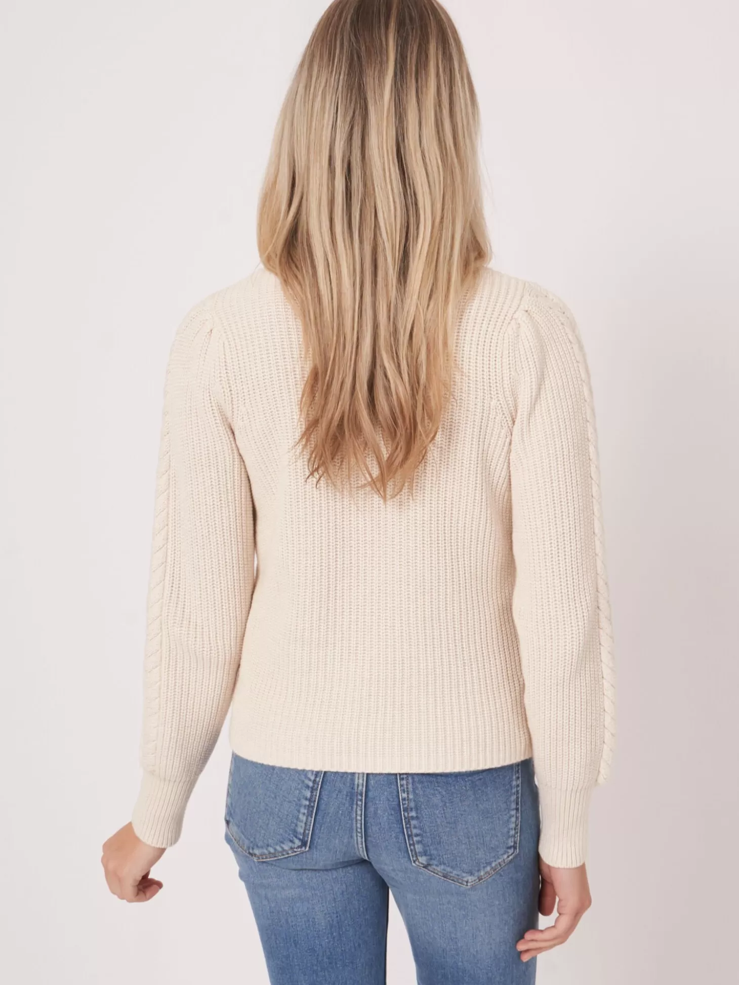 REPEAT cashmere Pull Cotele A Epaules Bouffantes Ivory Shop