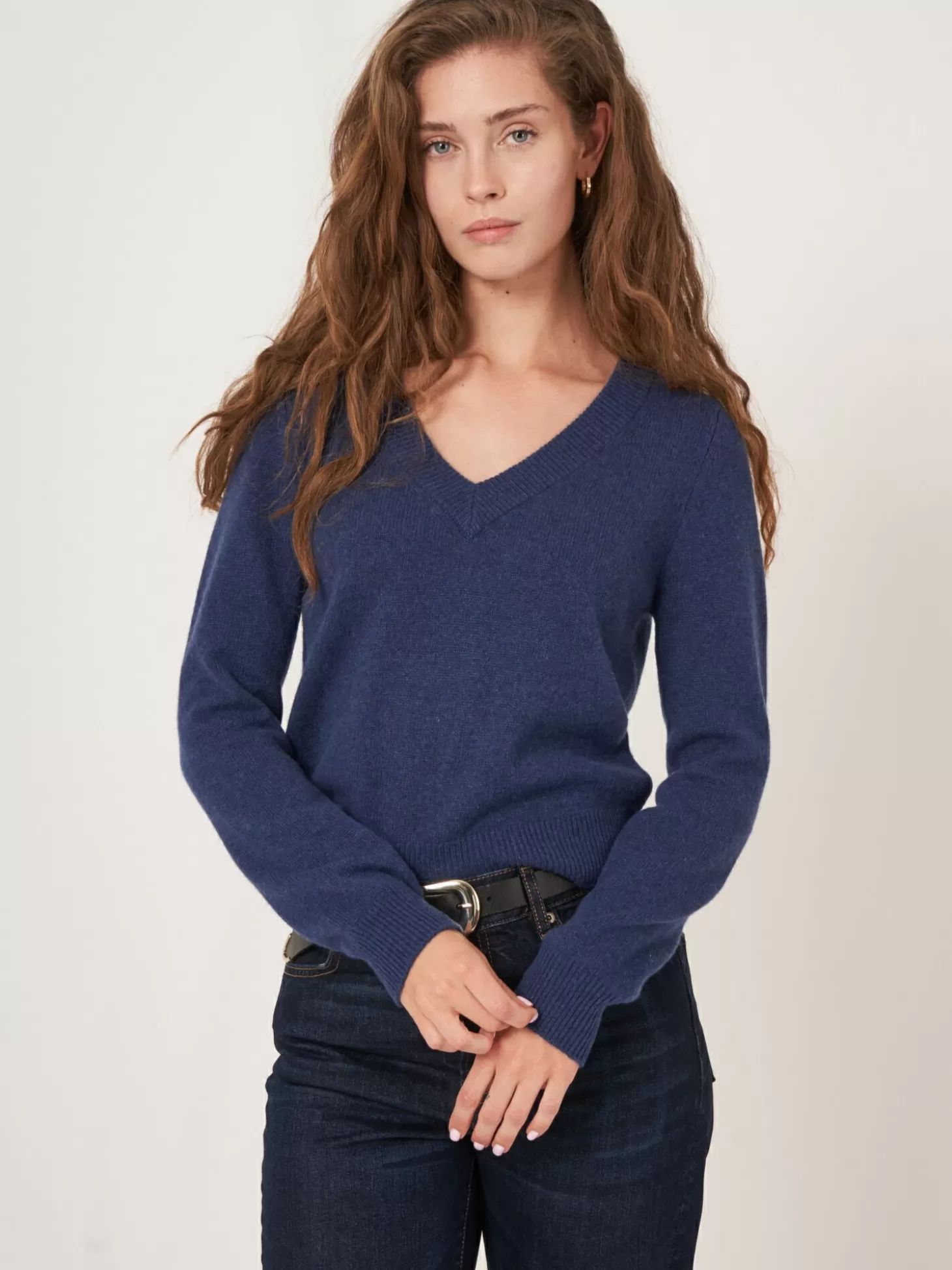 REPEAT cashmere Pull Court A Col En V En Cachemire Biologique Saphire Outlet