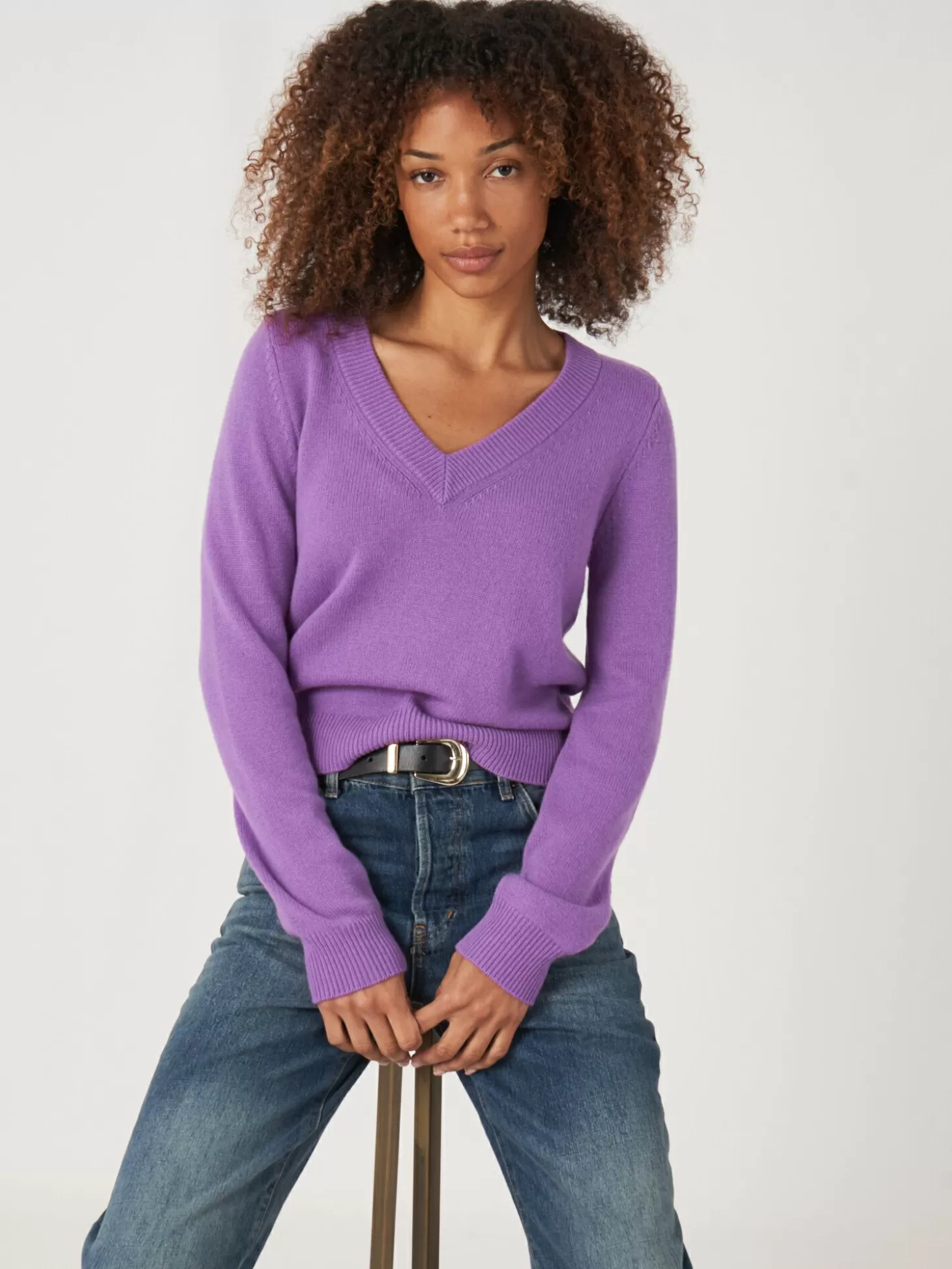 REPEAT cashmere Pull Court A Col En V En Cachemire Biologique Lilac Discount