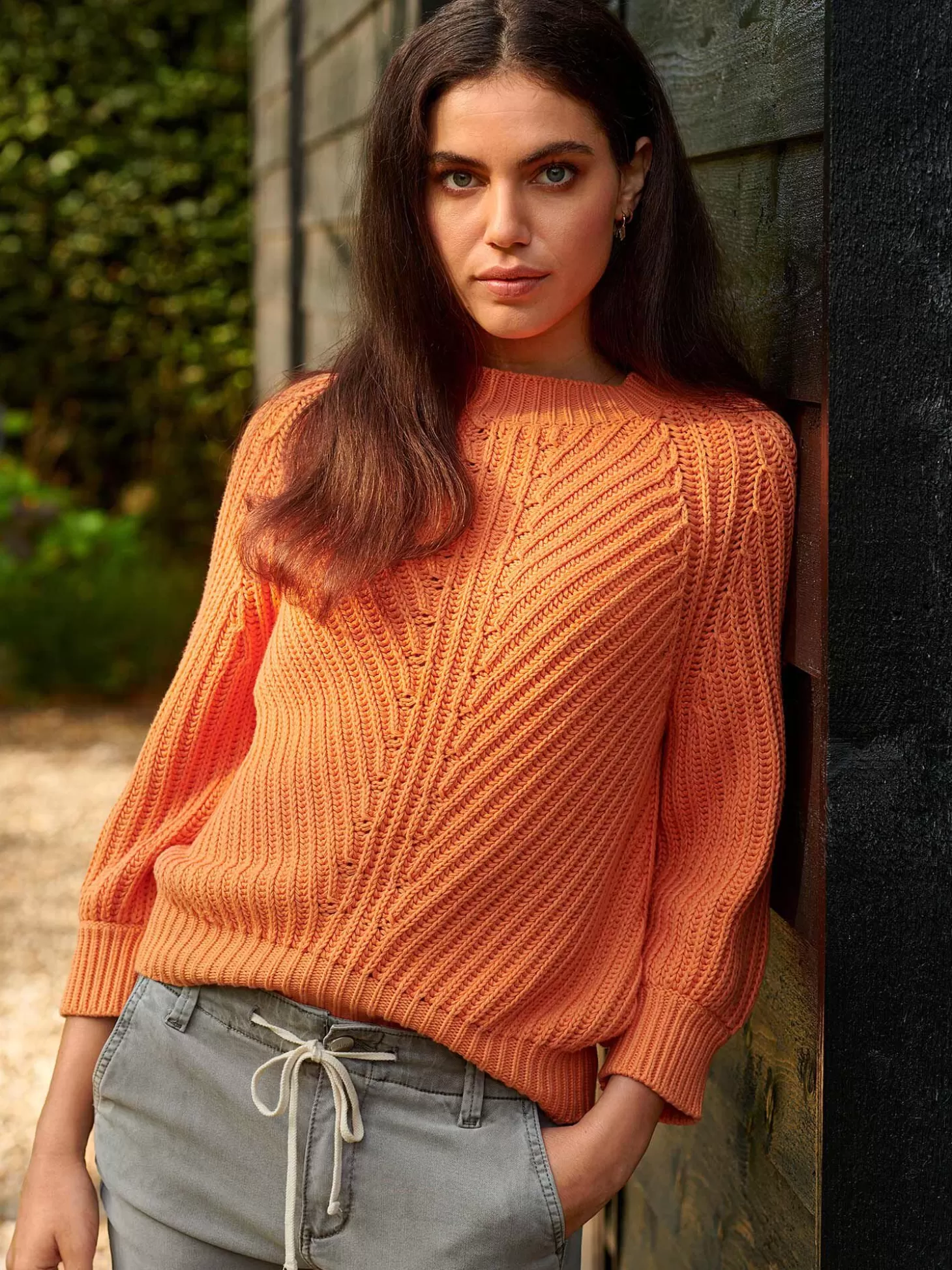REPEAT cashmere Pull Court A Manches Bouffantes En Tricot Epais Et Cotele Papaya Fashion