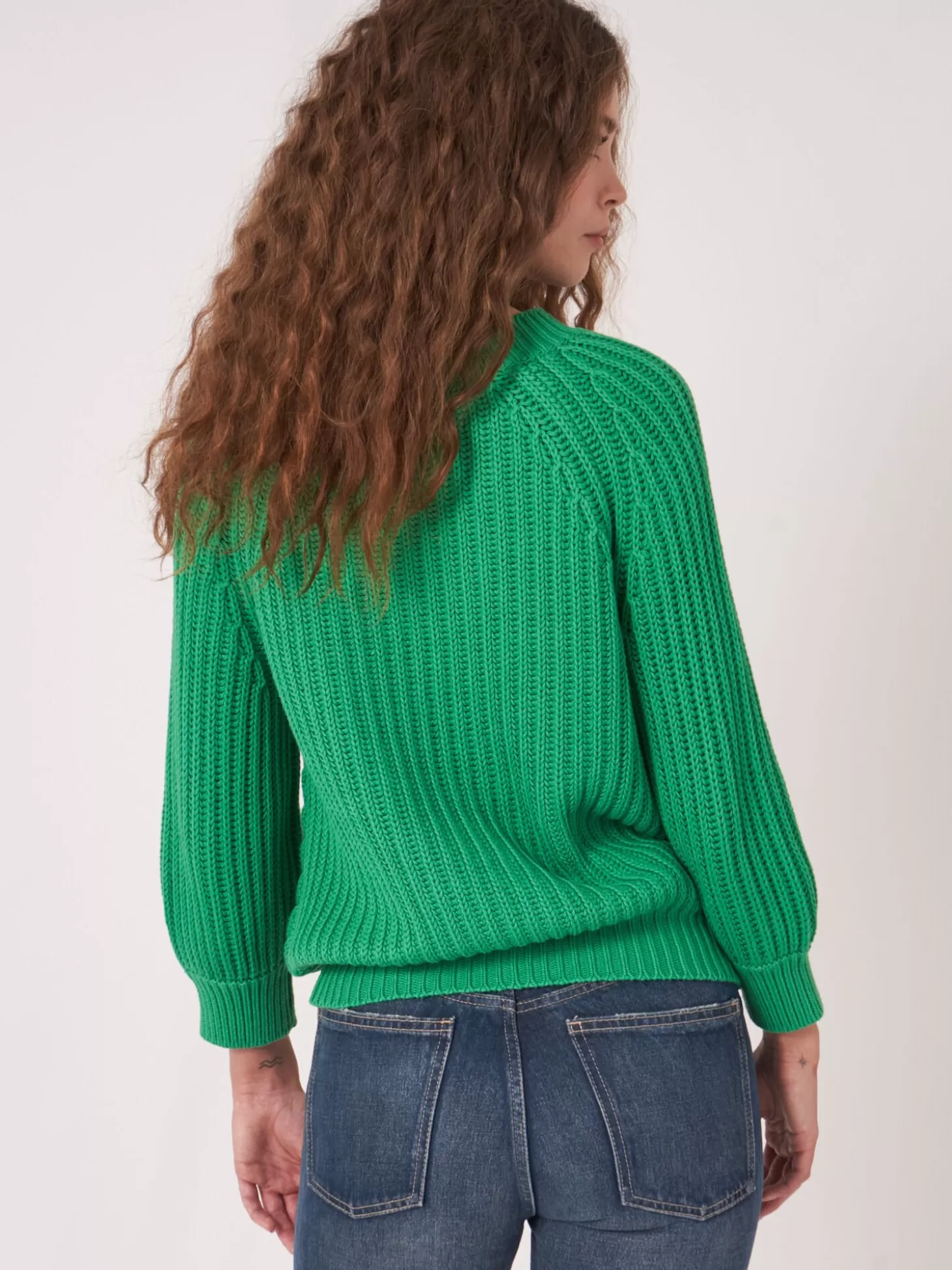 REPEAT cashmere Pull Court A Manches Bouffantes En Tricot Epais Et Cotele Green Outlet