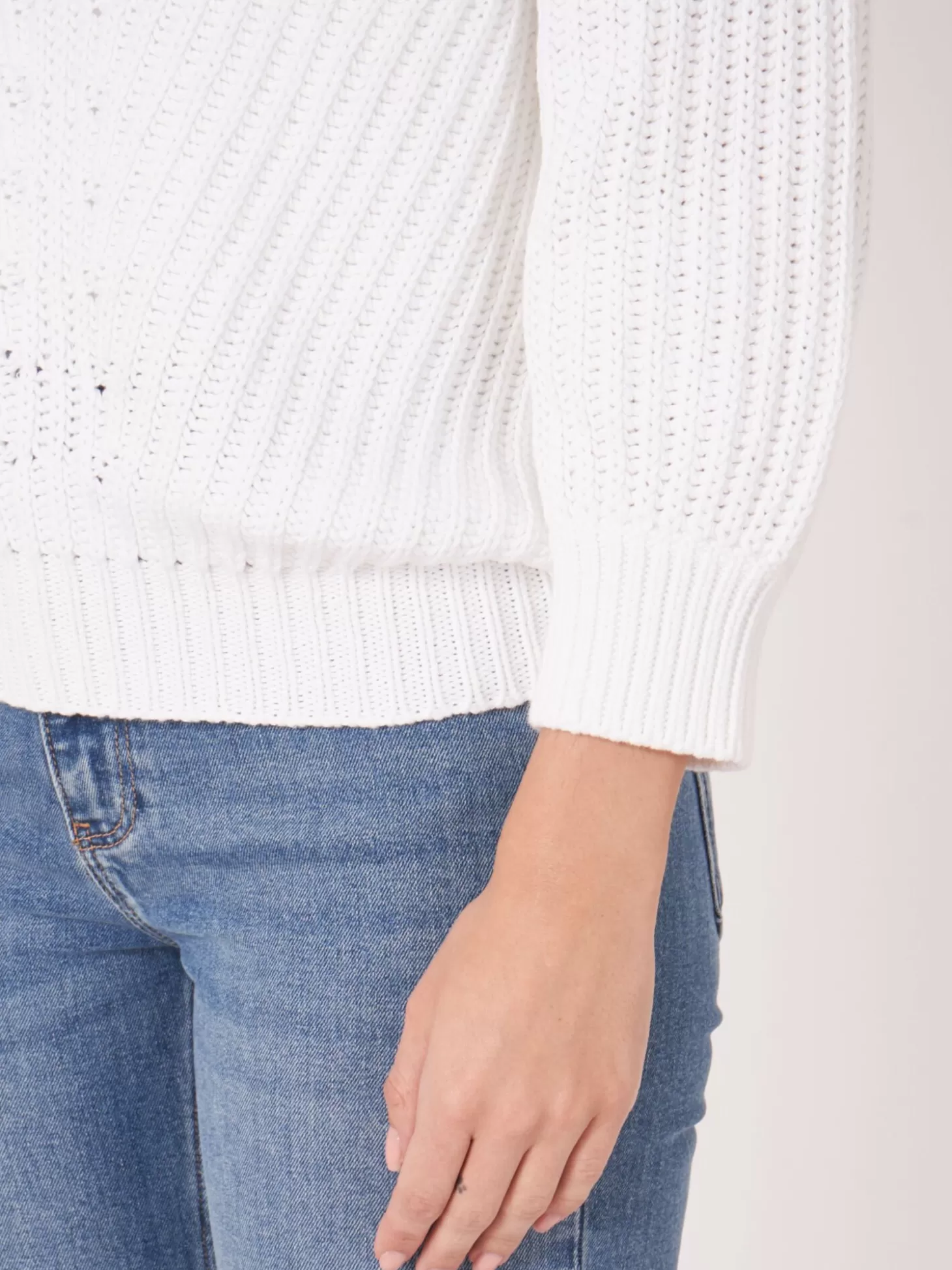 REPEAT cashmere Pull Court A Manches Bouffantes En Tricot Epais Et Cotele White Best Sale