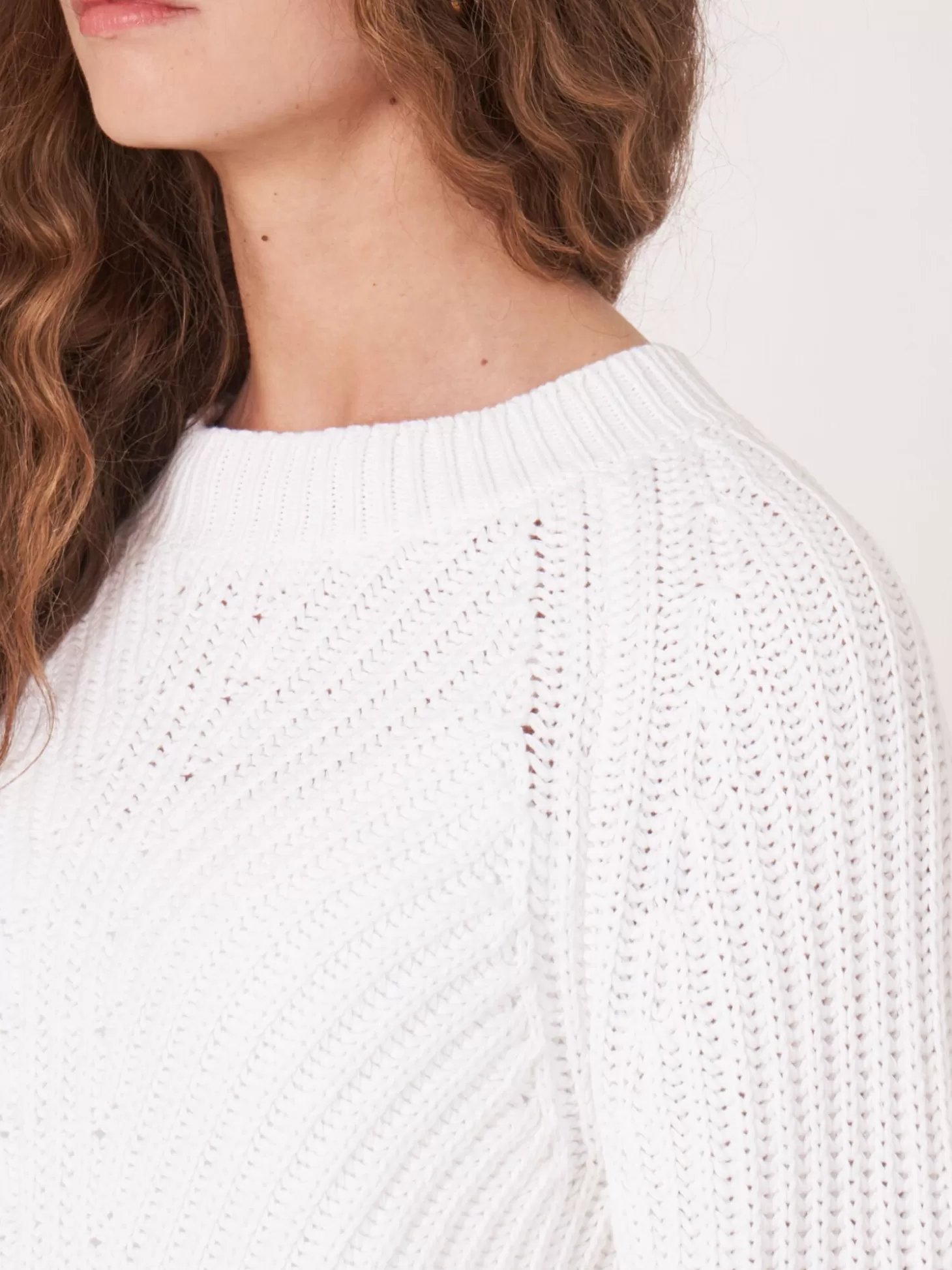 REPEAT cashmere Pull Court A Manches Bouffantes En Tricot Epais Et Cotele White Best Sale
