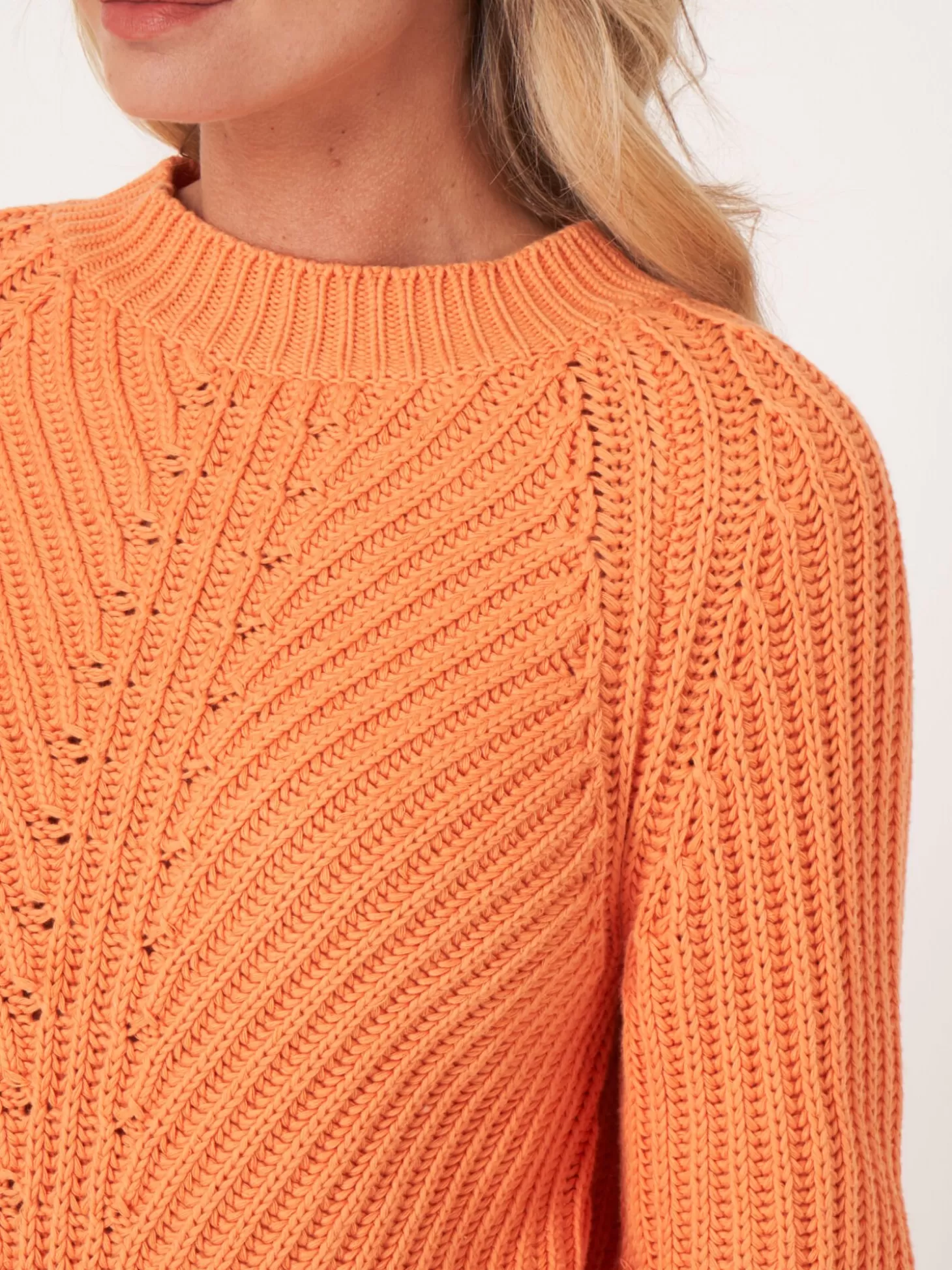 REPEAT cashmere Pull Court A Manches Bouffantes En Tricot Epais Et Cotele Papaya Fashion
