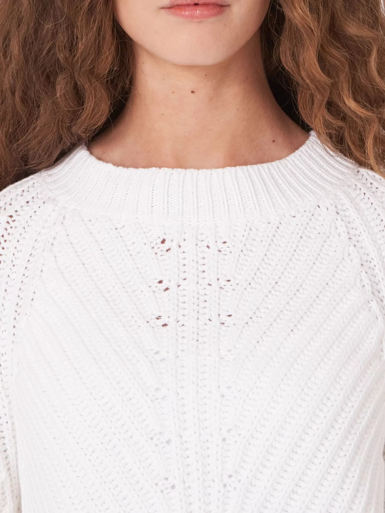 REPEAT cashmere Pull Court A Manches Bouffantes En Tricot Epais Et Cotele White Best Sale