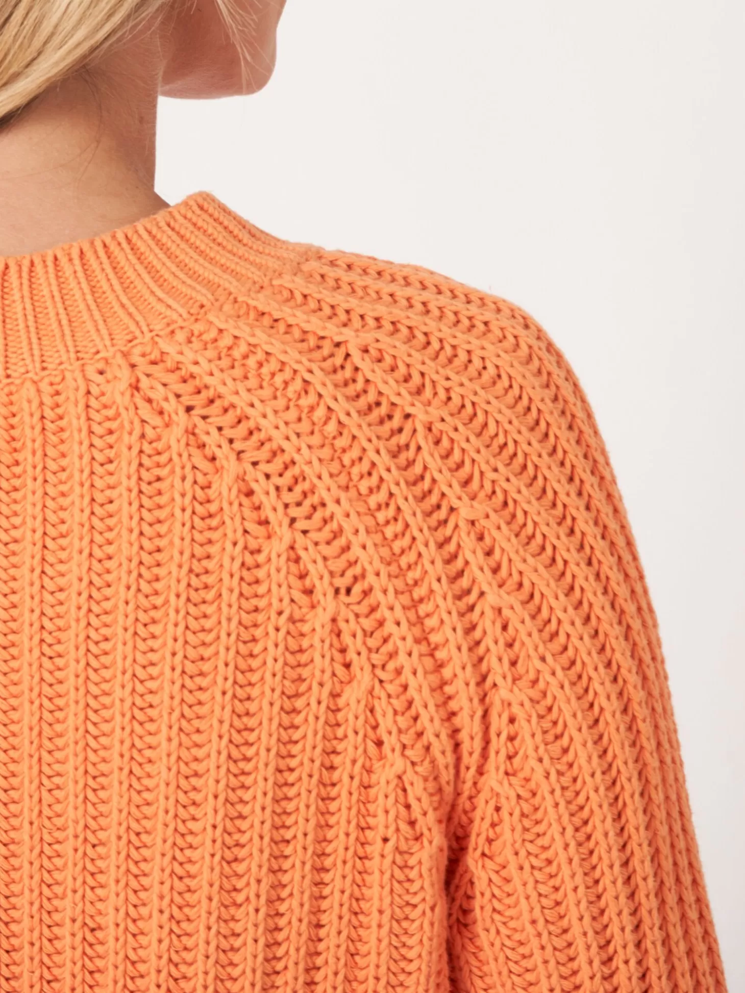 REPEAT cashmere Pull Court A Manches Bouffantes En Tricot Epais Et Cotele Papaya Fashion