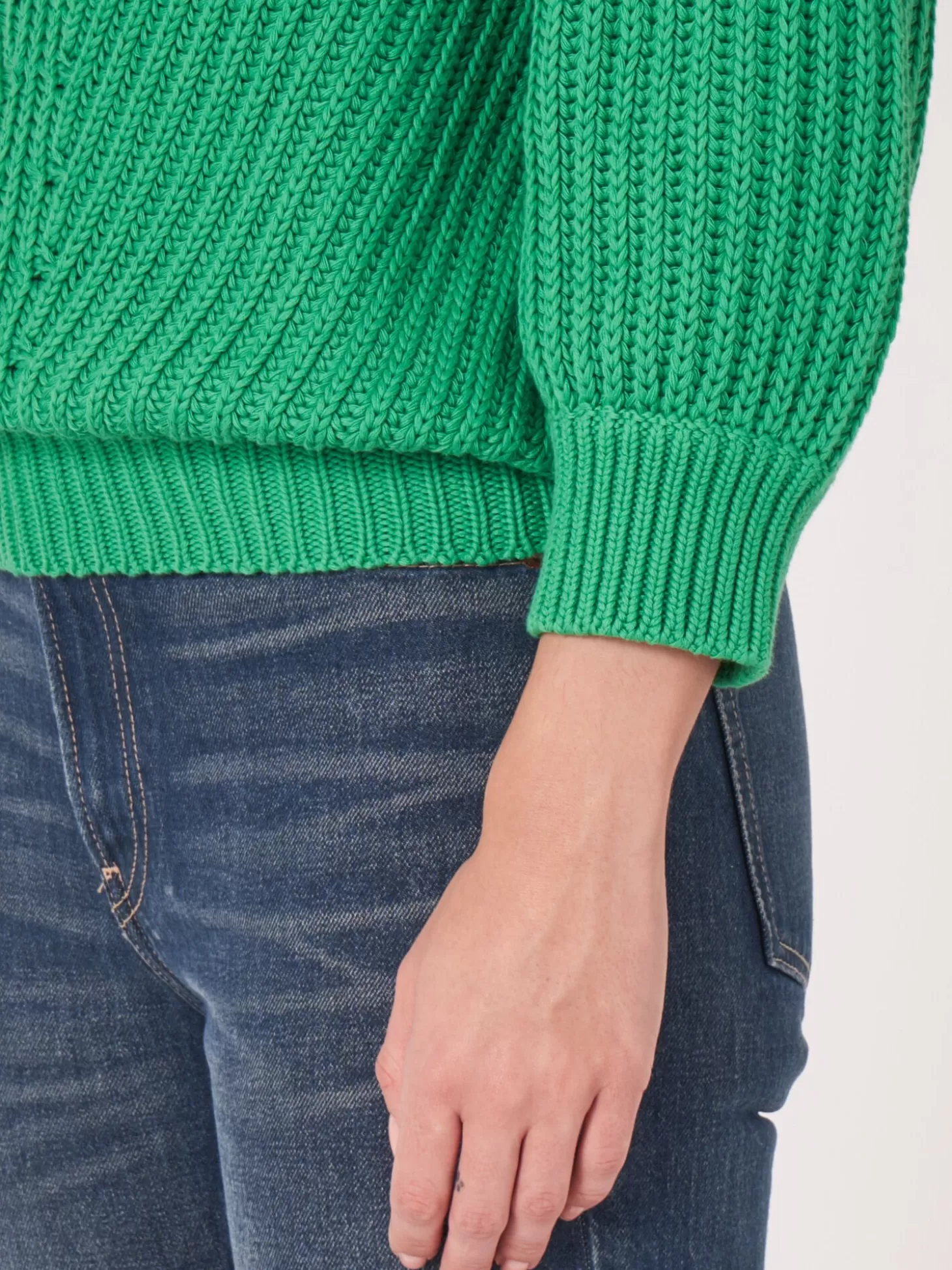 REPEAT cashmere Pull Court A Manches Bouffantes En Tricot Epais Et Cotele Green Outlet