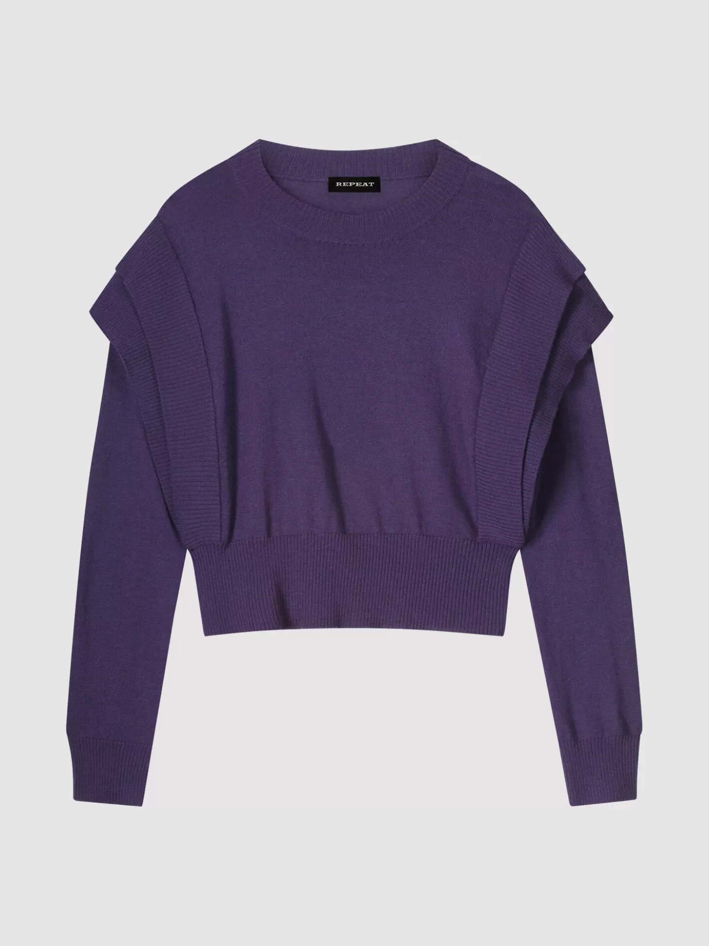 REPEAT cashmere Pull Court En Laine Merinos Avec Details Sur Les Epaules Purple Outlet