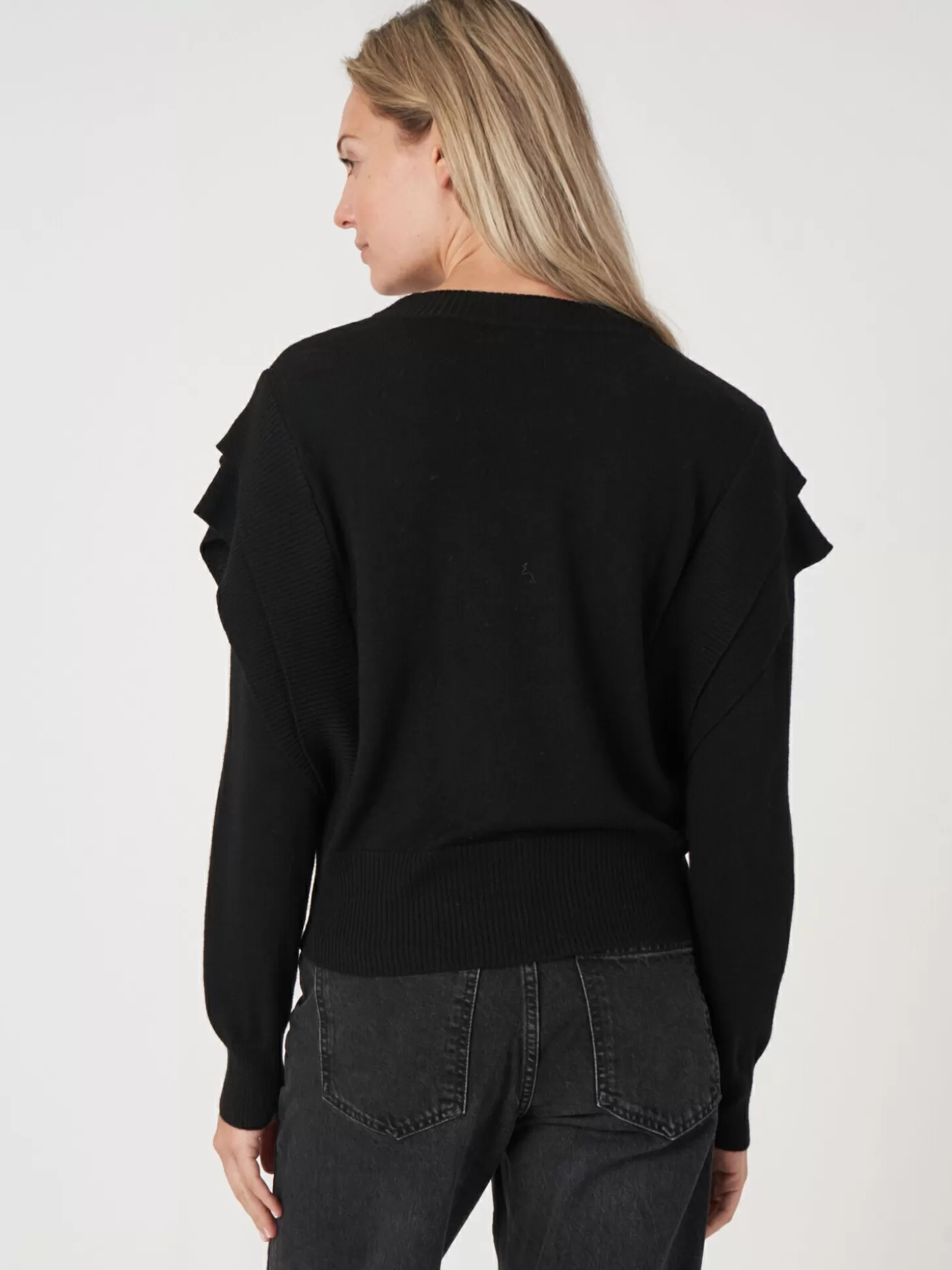 REPEAT cashmere Pull Court En Laine Merinos Avec Details Sur Les Epaules Black Outlet