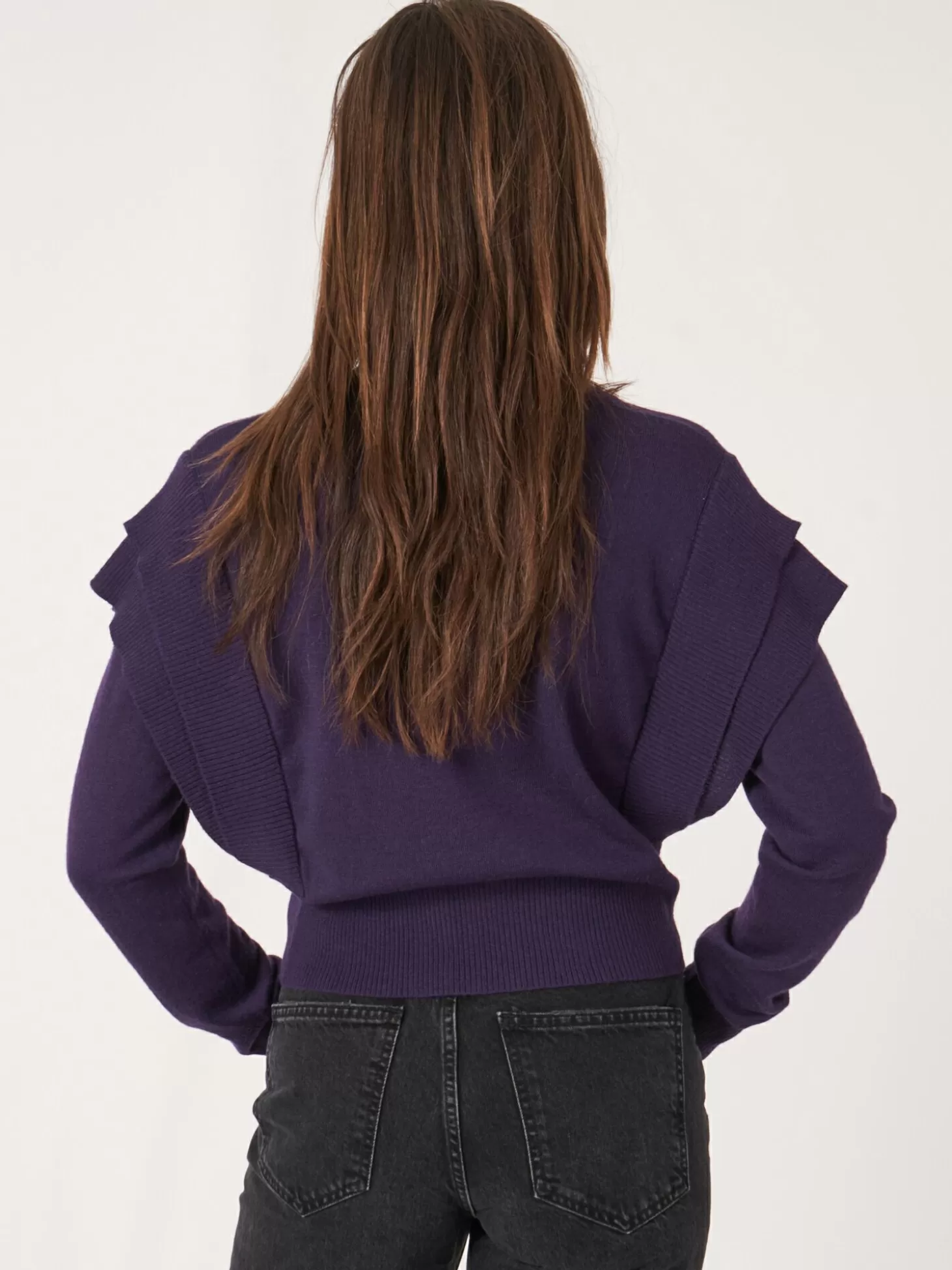 REPEAT cashmere Pull Court En Laine Merinos Avec Details Sur Les Epaules Purple Outlet