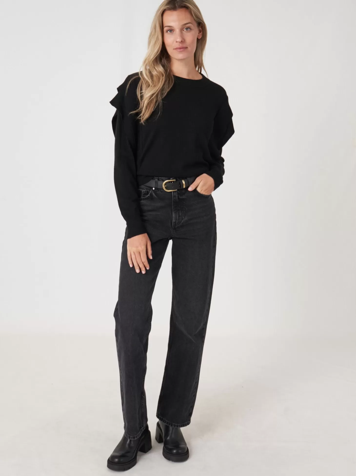 REPEAT cashmere Pull Court En Laine Merinos Avec Details Sur Les Epaules Black Outlet