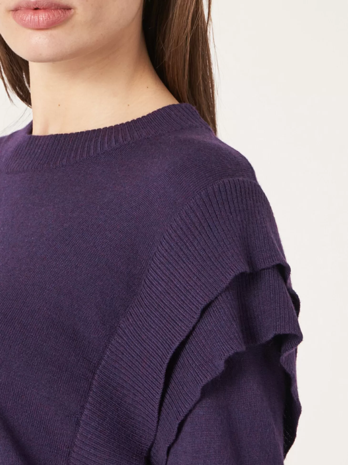 REPEAT cashmere Pull Court En Laine Merinos Avec Details Sur Les Epaules Purple Outlet
