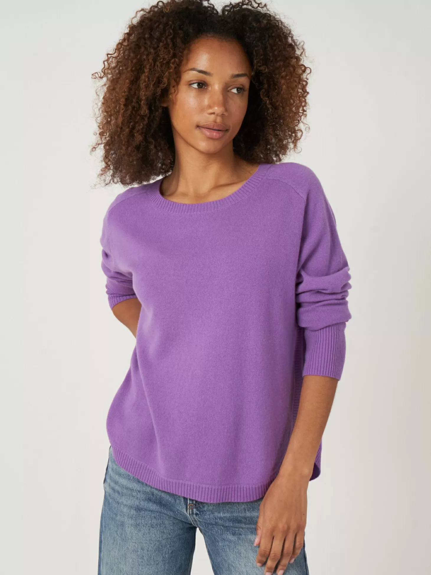 REPEAT cashmere Pull En Cachemire A Ourlet Rond Et Col Bateau Lilac Discount