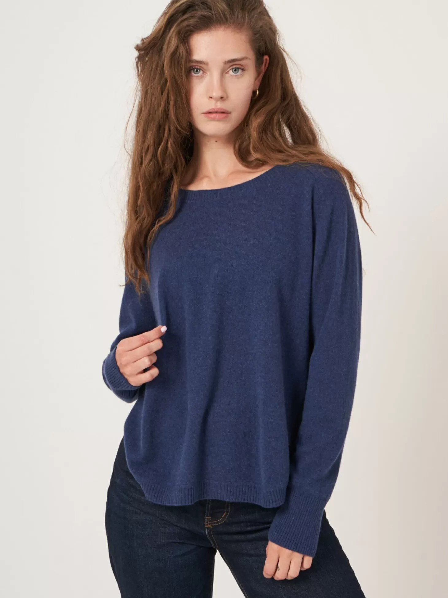 REPEAT cashmere Pull En Cachemire A Ourlet Rond Et Col Bateau Saphire Sale