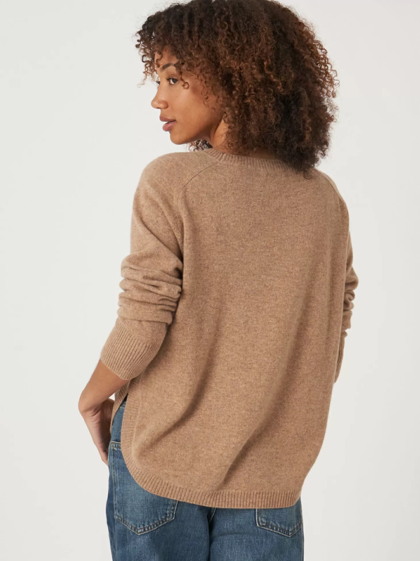 REPEAT cashmere Pull En Cachemire A Ourlet Rond Et Col Bateau Camel New