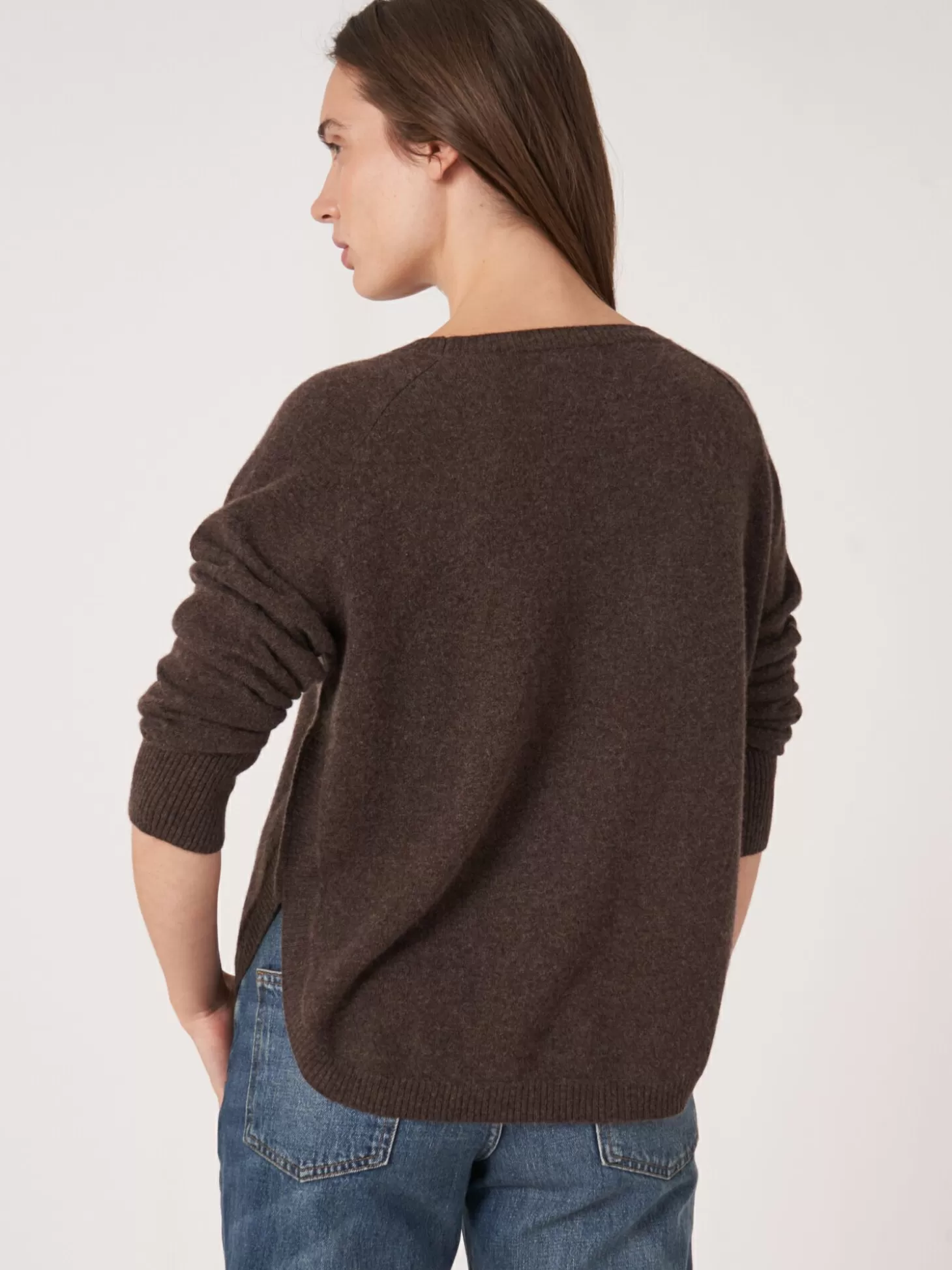 REPEAT cashmere Pull En Cachemire A Ourlet Rond Et Col Bateau Chocolate Best Sale